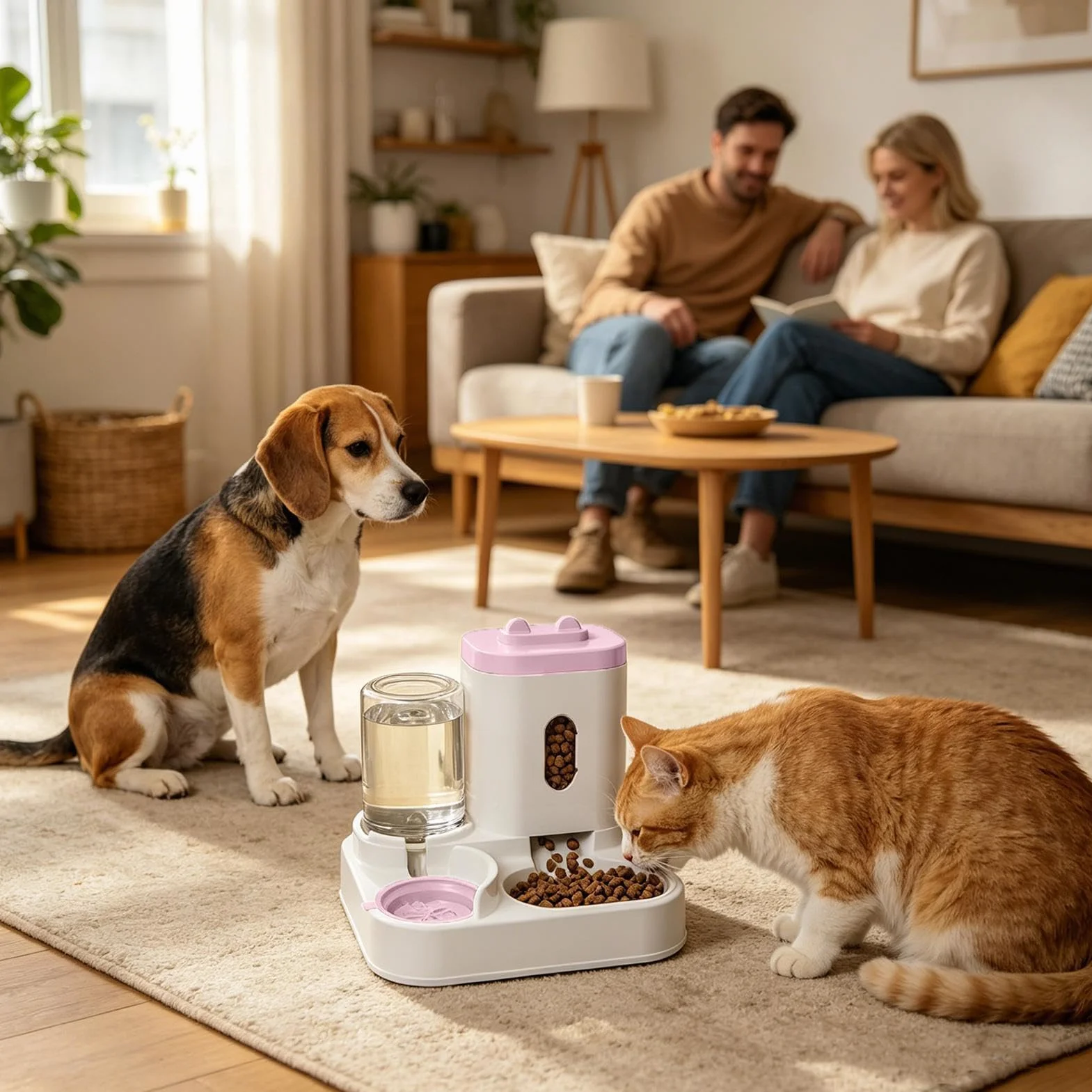 Estación De Alimentación Inteligente Para Mascotas: Dispensador Automático De Agua Y Comida De Doble Tazón, Dispositivo De Programación De Porciones Consistentes Para Gatos Y Cachorros, Solución Higié