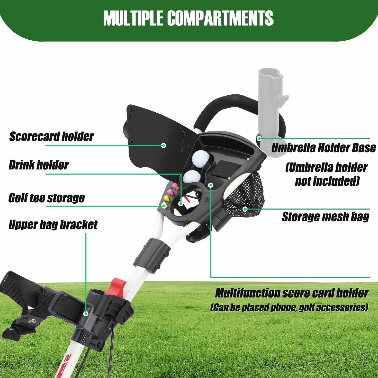 XDriveMax GC27 Carrito de Golf Plegable Ligero 3 Ruedas con Soporte para Tazas