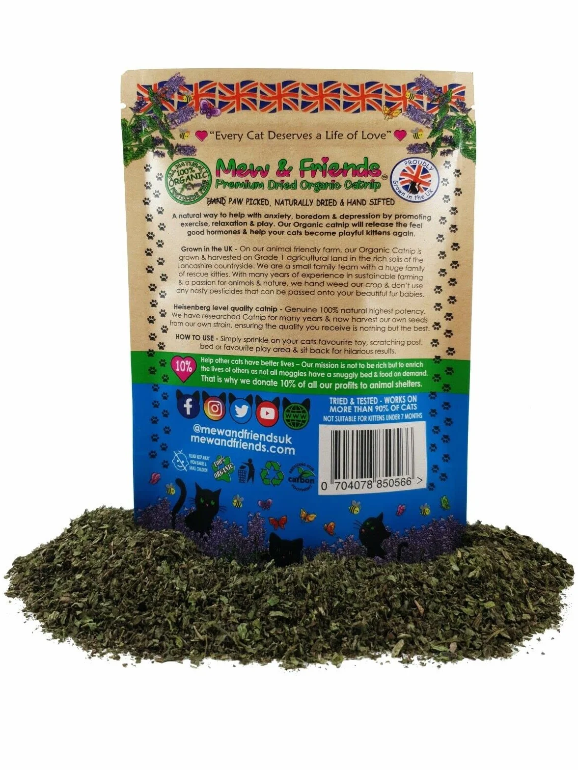 Mew & Friends Premium Catnip 30g nip fuerte orgánico para gatos - UK Grown