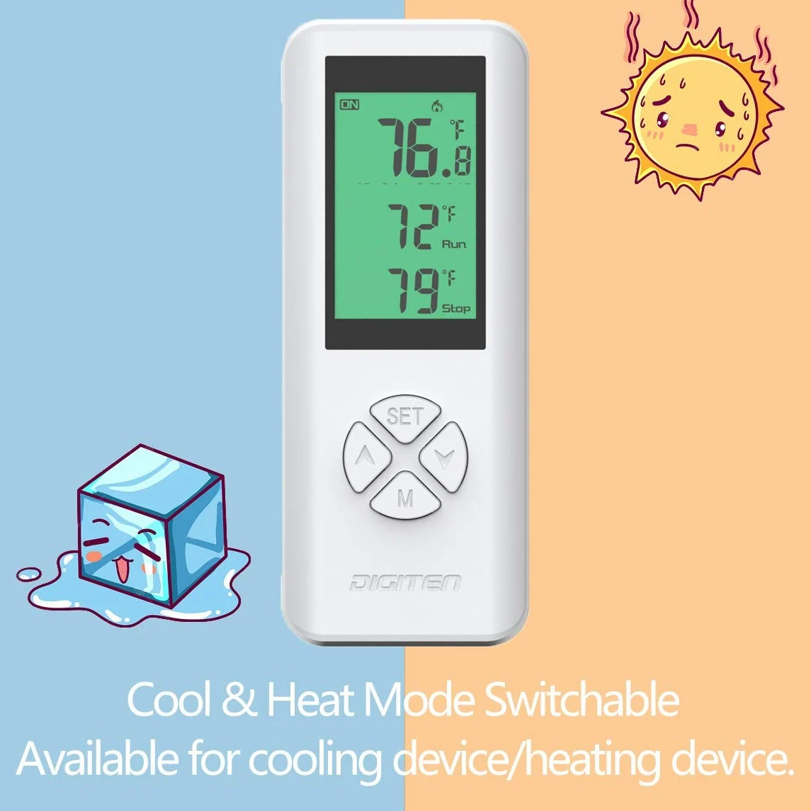 DIGITEN Toma de termostato inalámbrica (con 2 receptores), controlador de temperatura enchufable, controlador de temperatura de invernadero, enchufe de termostato de reptil, control remoto, sensor