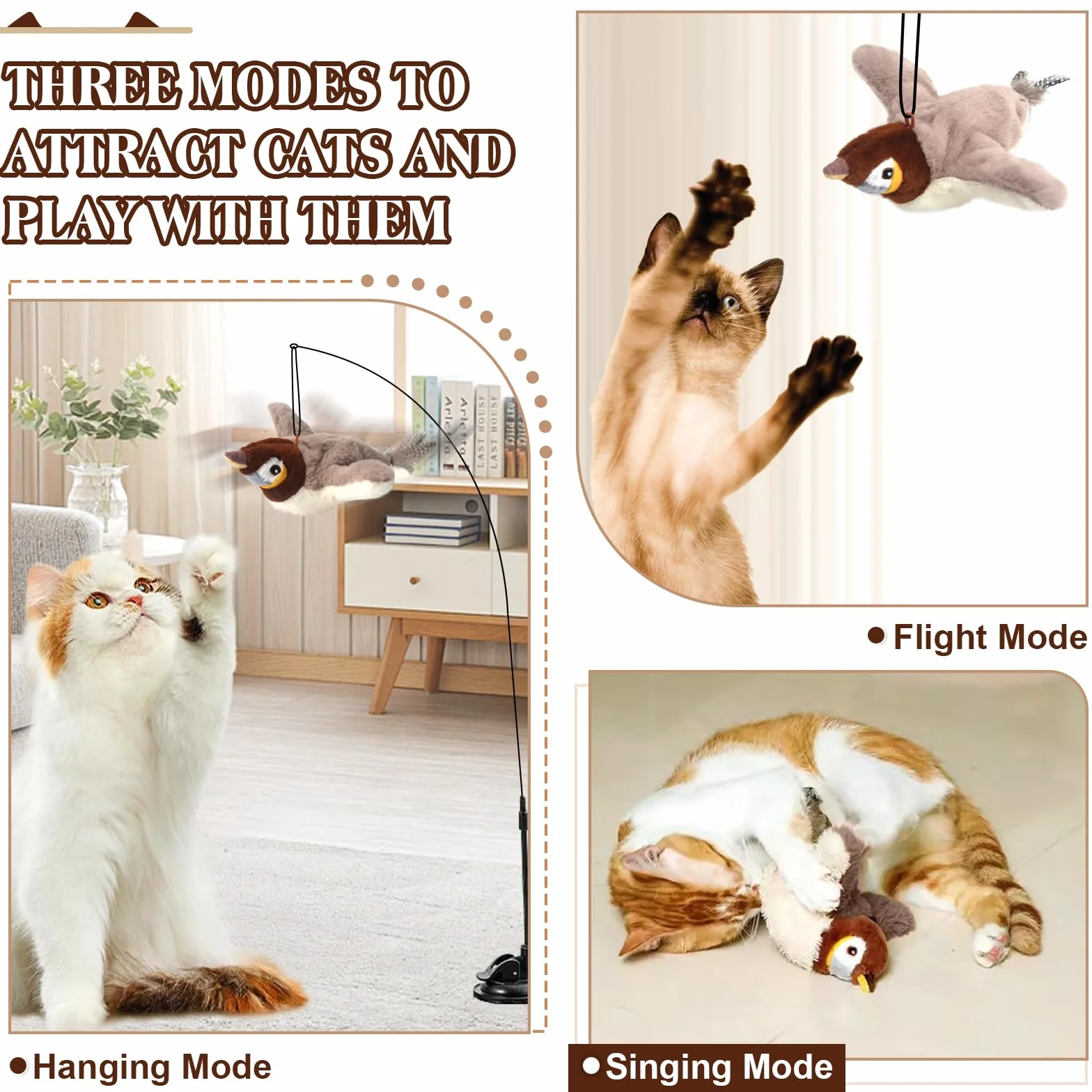Juguete Gato Pajaro Volador, Juguete de Gatos de Pájaro Volador Recargable Juguetes para Gatos de Pájaros Chirping Juego Interactivo Gato para Gatos Interior Perseguir Morder Masticar