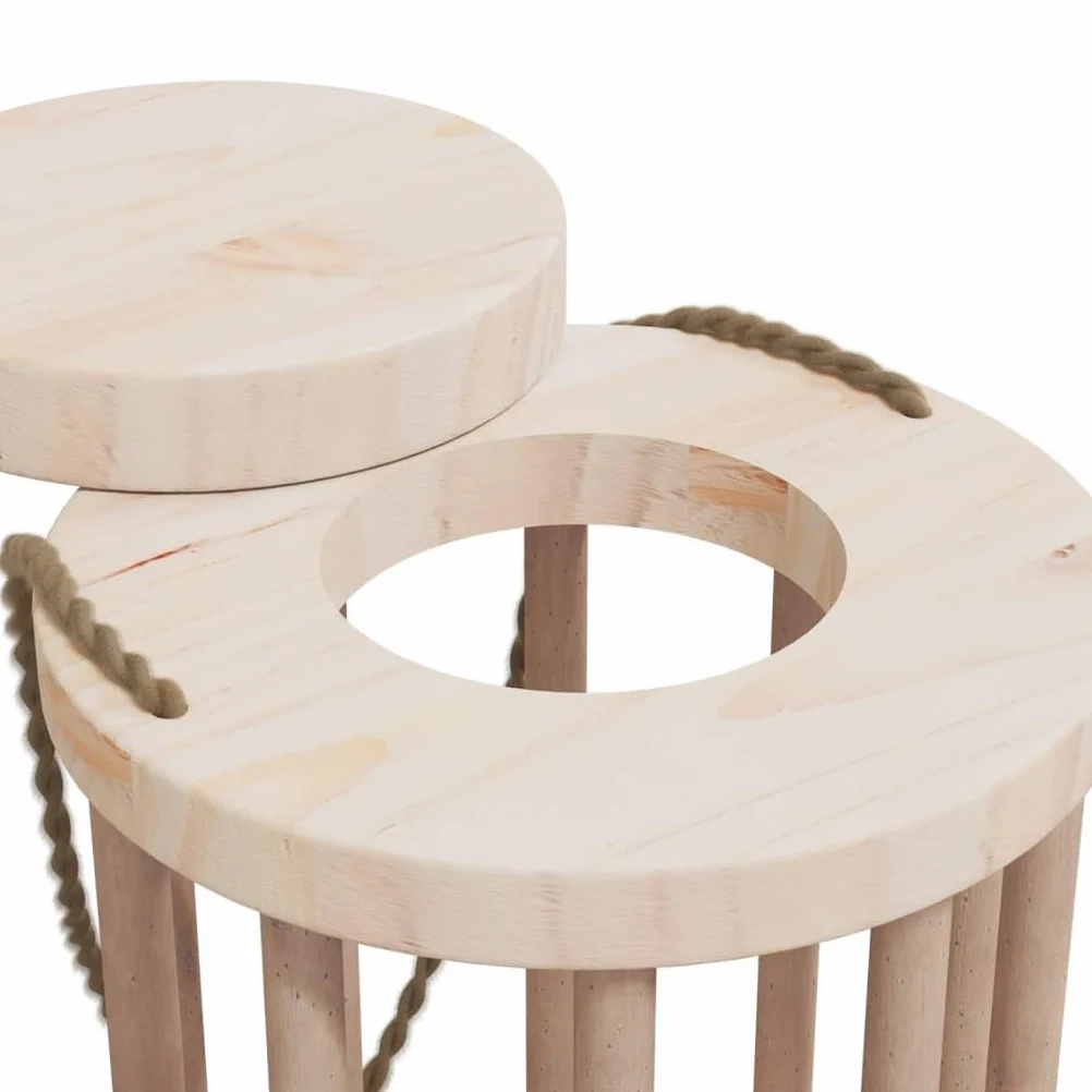 Heno para conejos de madera maciza de abeto, diámetro 15 x 25,5 cm, con tapa extraíble y asa de cordón, dispensador de heno para animales pequeños, adecuado para conejillos de indias