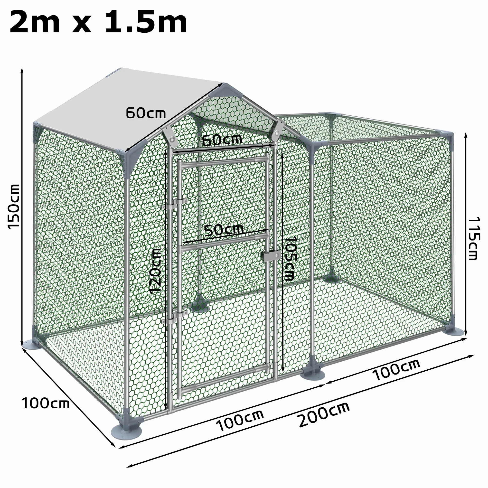 LILIIN Gallinero de 2 x 1 x 1,4 m, Acero Galvanizado, Jaula para Gallinas, Patos, Conejos y Gansos, Cercado al Aire Libre con Cerradura, Aviario para Aves de Corral y Animales Pequeños, Color Verde