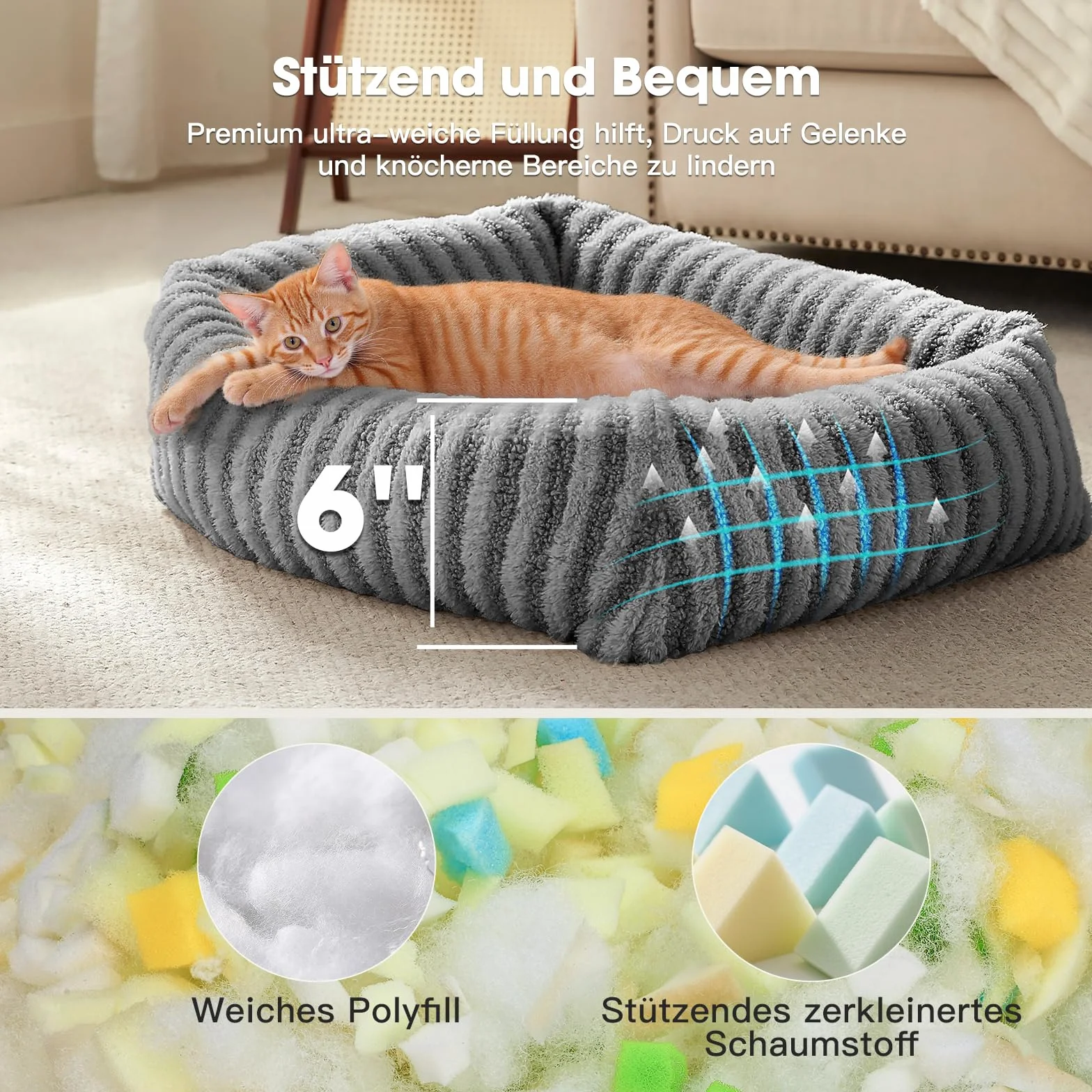 Pawk Camas para perros pequeños, cama lavable para perros con funda extraíble, cálida y suave cama para cachorros con base antideslizante, 51 x 48 x 15 cm, color gris