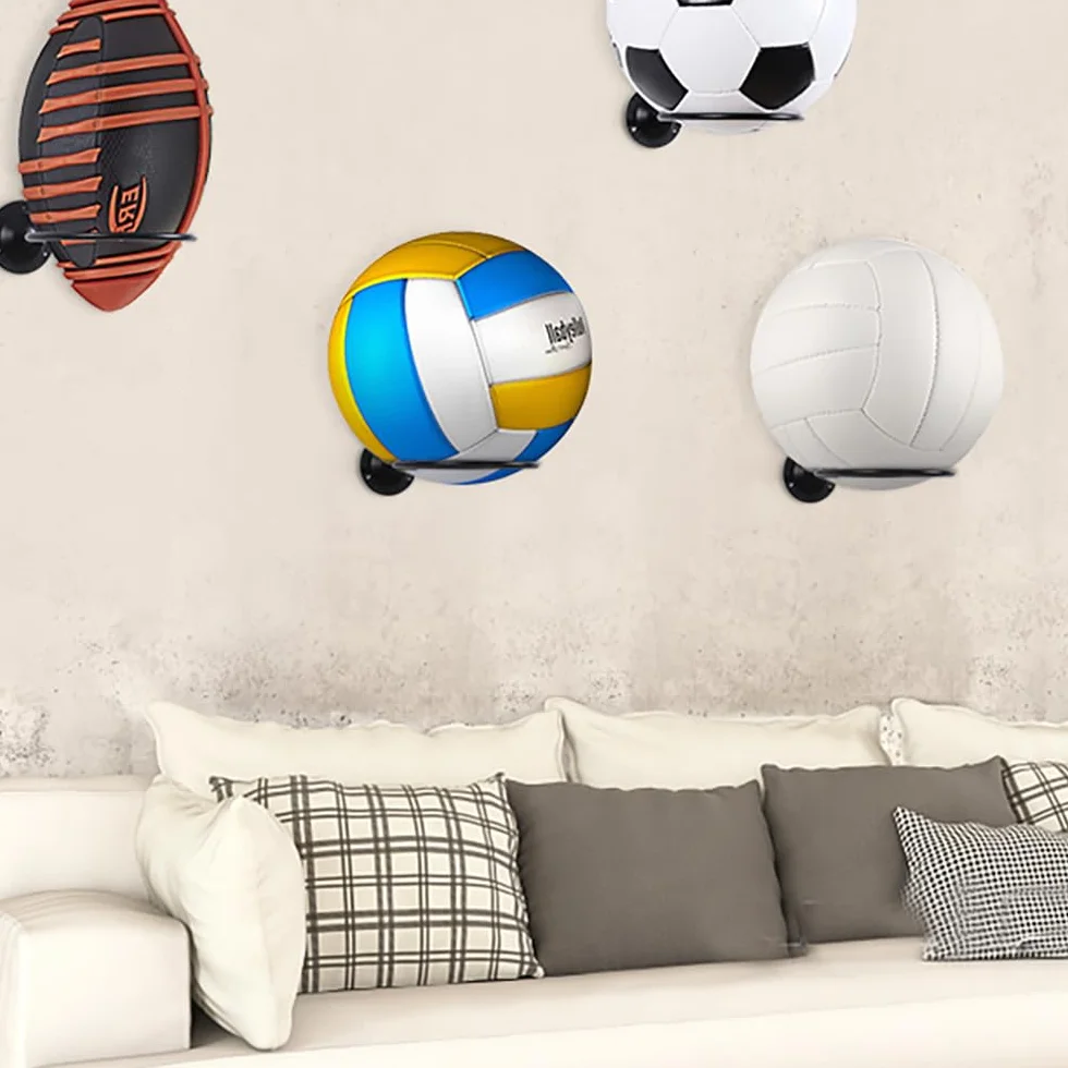 Soporte de Pared para Balones Universal Metal con Tornillos Almacenamiento para Rugby Voleibol Pantalla Negro