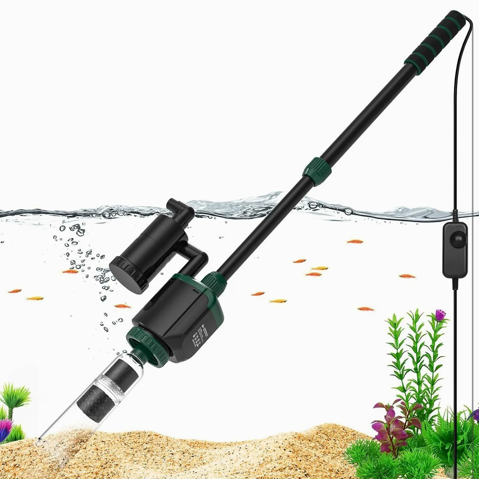 Aspiradora eléctrica para acuarios, fuerte succión para peceras, limpiador de grava para cambio automático de agua, eliminación de suciedad y lavado de arena, circulación eficiente del agua