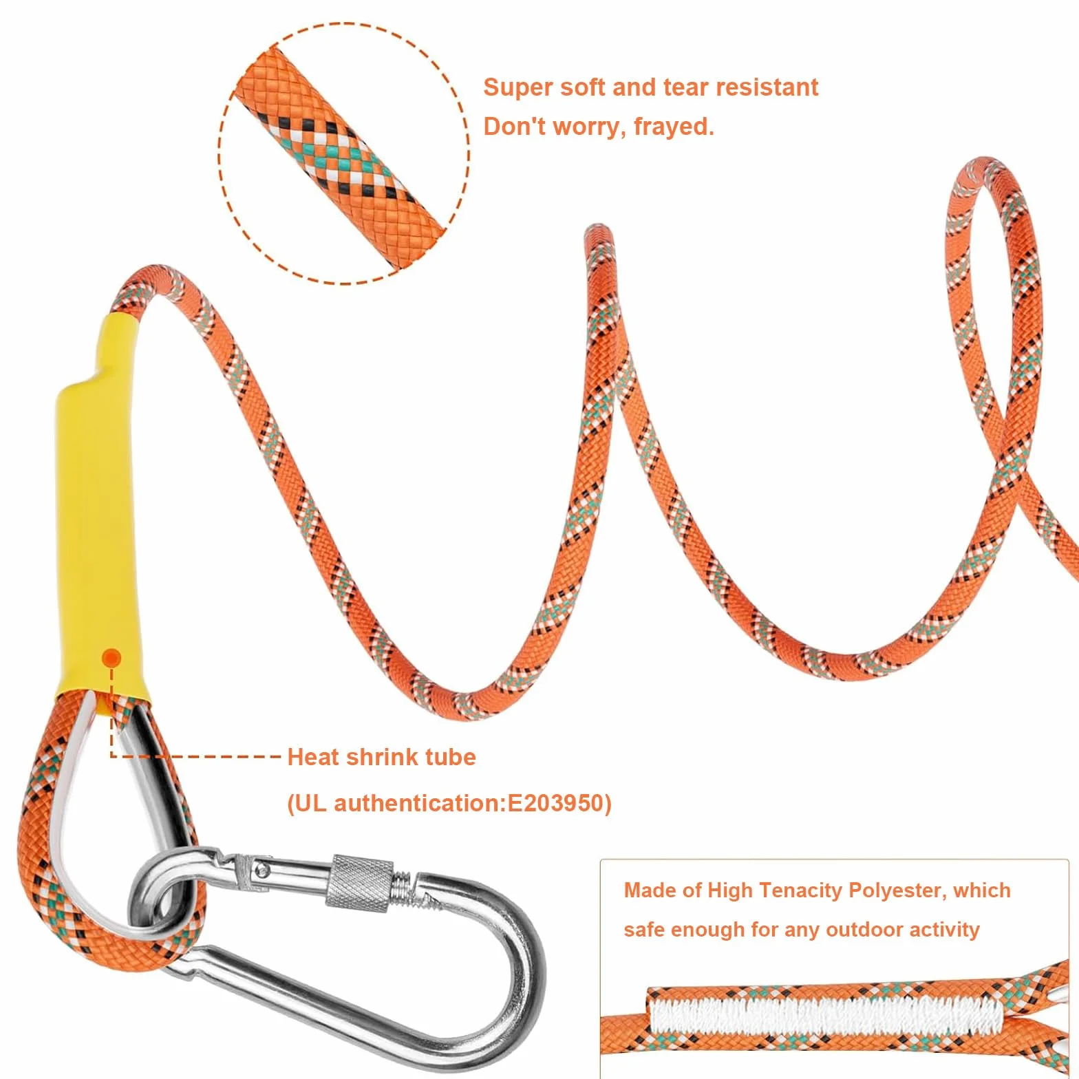 Cuerda de Escalada Estática 8mm 5m con Mosquetones Naranja para Seguridad