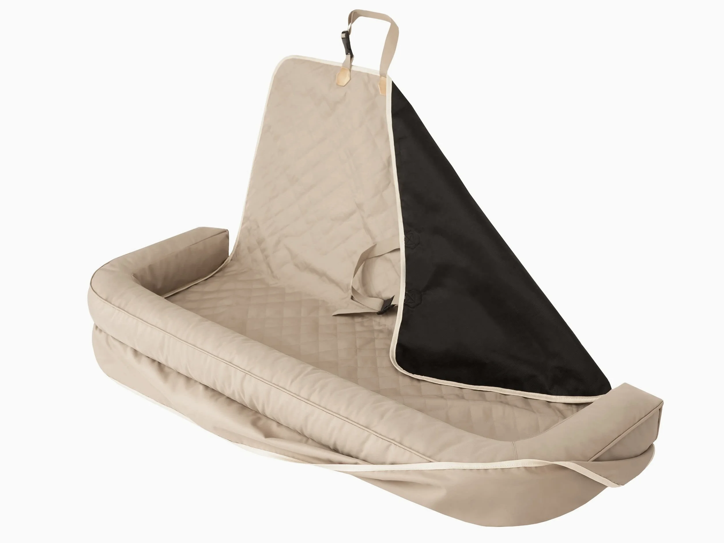 Asiento de coche para perros, cama para perros, transportín para asiento trasero, cesta para perros, cama para gatos y perros pequeños, 135 x 45 cm, negro, beis Oxford