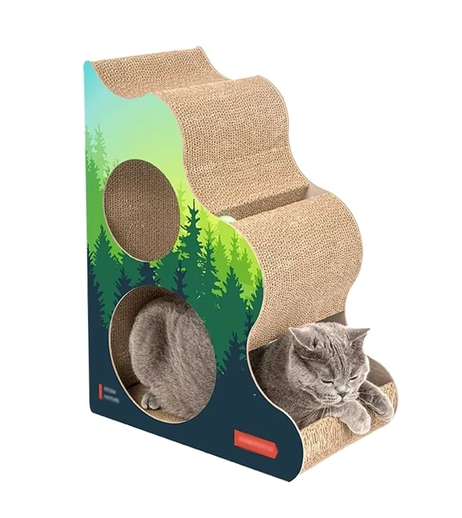 Rascador Para Gatos Rascador Para Gatos Almohadilla Para Rascar Para Gatos Ahorre Espacio En La Esquina Rascadores Para Gatos Con Dos Agujeros Y Bola De Campana, Cartón Duradero Cartón Para Rascar Gat
