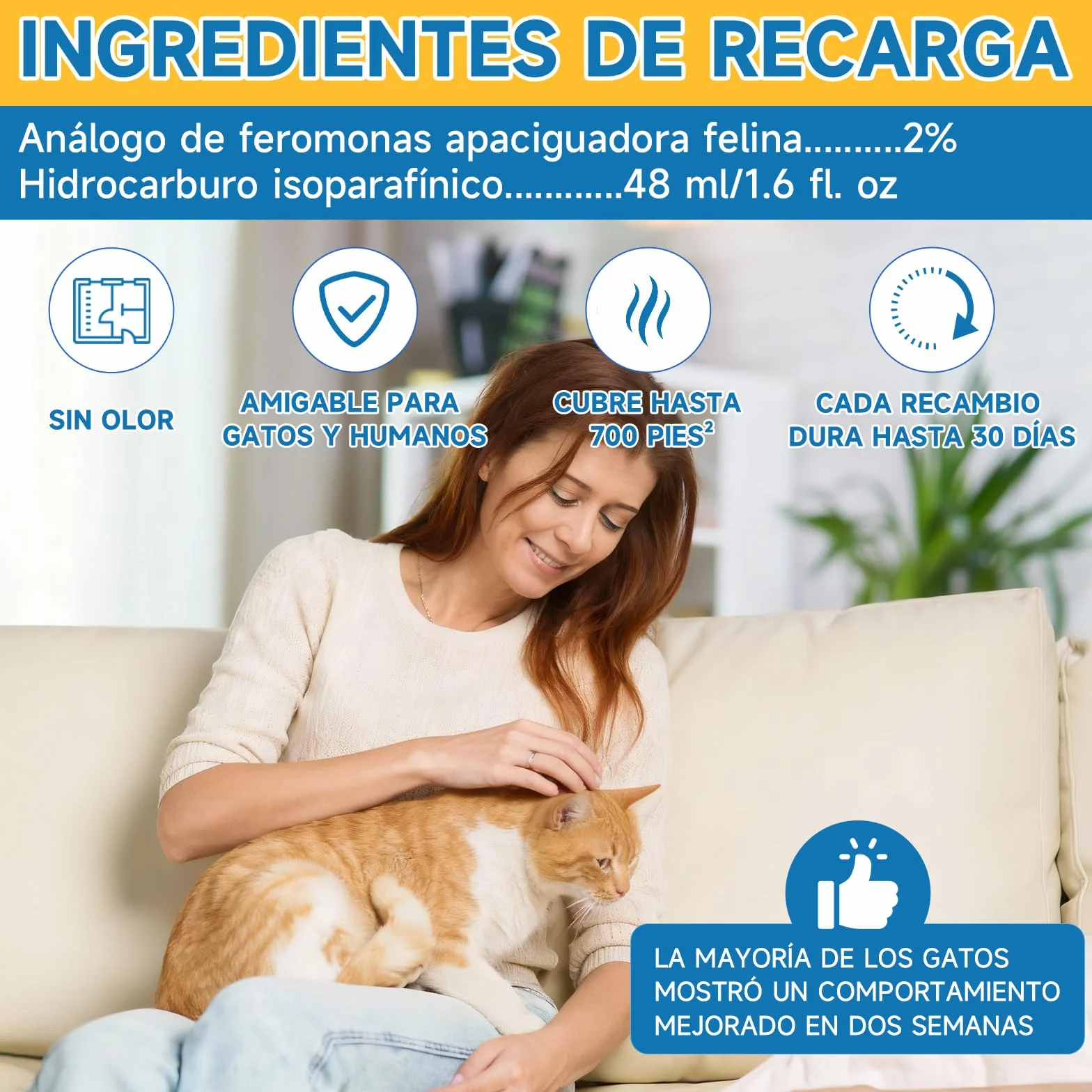 VICSOM 6 Recambios Calmante Feromonas para Gatos, Compatible con Difusores Comunes, Kit Difusor Feromonas Gatos 180 Días para Estrés, Relajación y Ansiedad, para Gatos y Gatitos (48 ml por Recarga)