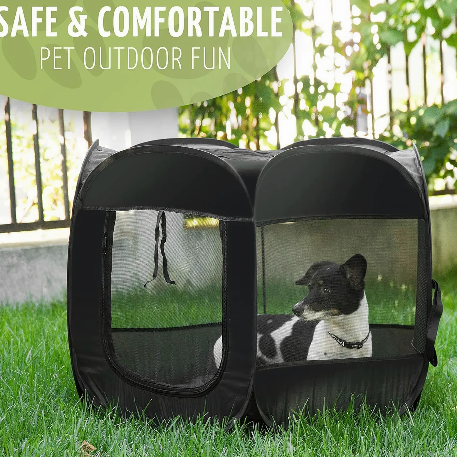 Tienda De Campaña Portátil Plegable Para Mascotas, Parque De Juegos Para Mascotas, Parque Para Perros,Parque De Juegos Octogonal Para Perro, Gato, Conejo Con Cuenco De Viaje Plegable,Negro