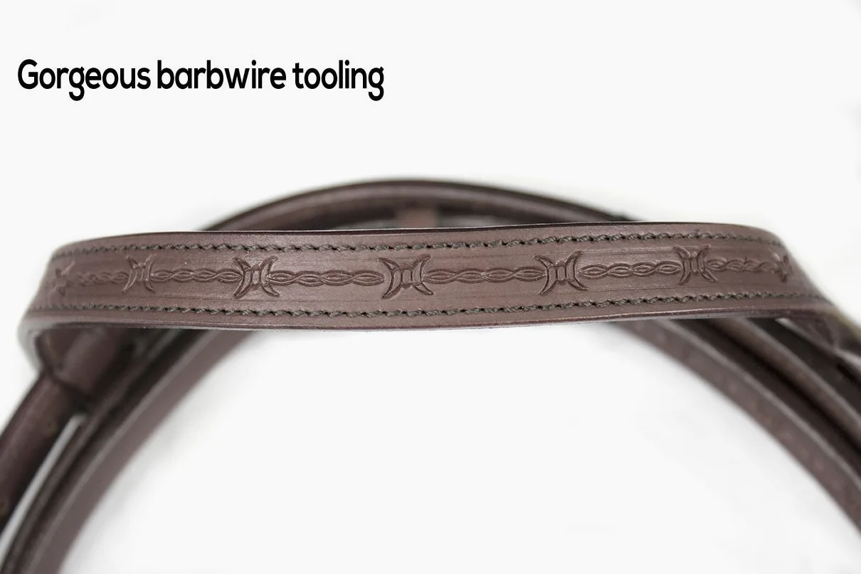 Tahoe Tack Barbwire Mano amoldadas Caballo Headstall con Split riendas, marrón, Full