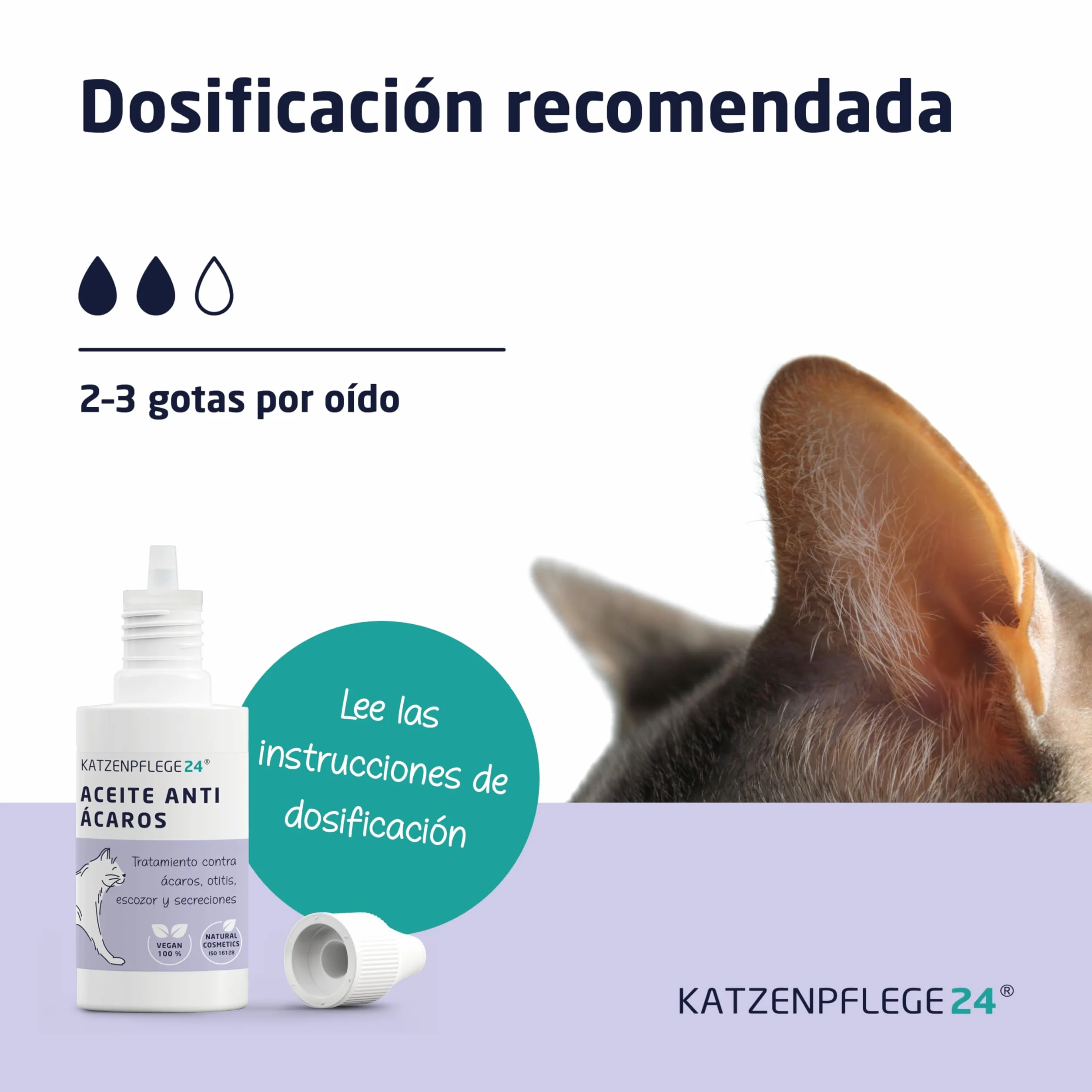 Aceite antiácaros Gatos y Perros 50ml - Efecto inmediato 100% Natural contra ácaros, Otitis, infecciones de oído, inflamación y escozor - Gotas infeccion oidos Perros y Gatos