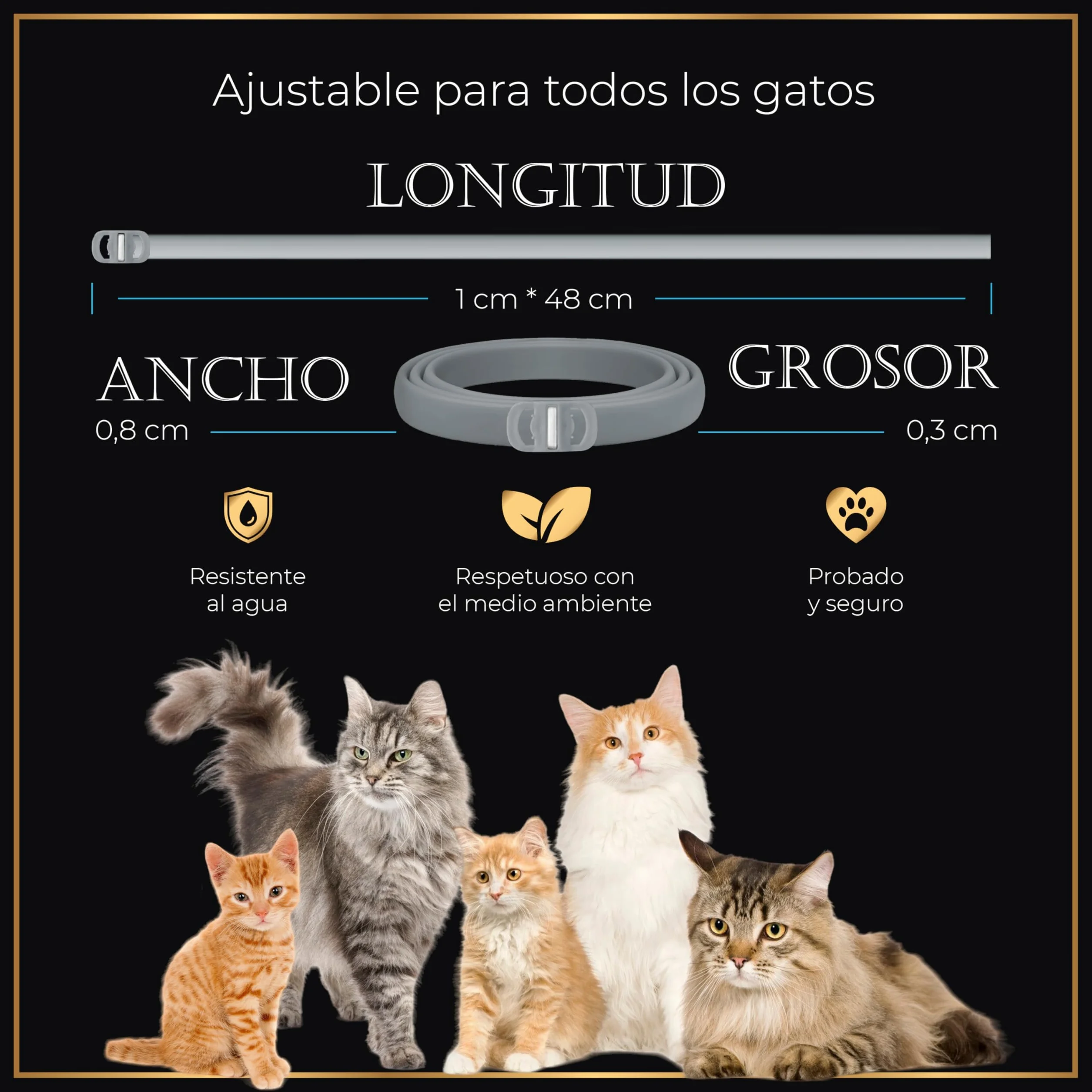 Pack de 4 Collares Antiparasitarios para Gatos, 24 Meses de Protección contra Pulgas, Garrapatas y Mosquitos – 100 % Natural, Impermeable, Ajustable, para Todos los Tamaños.