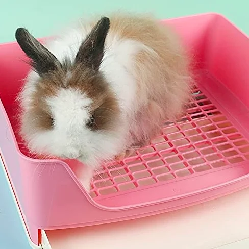 Cajas de Arena Caja de Arena de Conejo Grande con Caja de cajones, Caja de Inodoro de la Esquina de la Esquina de la cornería de la Pet de Mascotas con la Rejilla para la operación fácil, Mascota más
