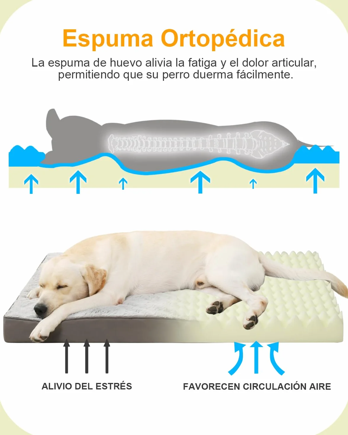 KSIIA Ortopédica Cama para Perros Grande y Medianos, 90x57cm Colchón Perro de Doble Cara, Colchoneta Perro Lavable, Cojín Mascota Desenfundable Impermeable, Dog Bed Gris
