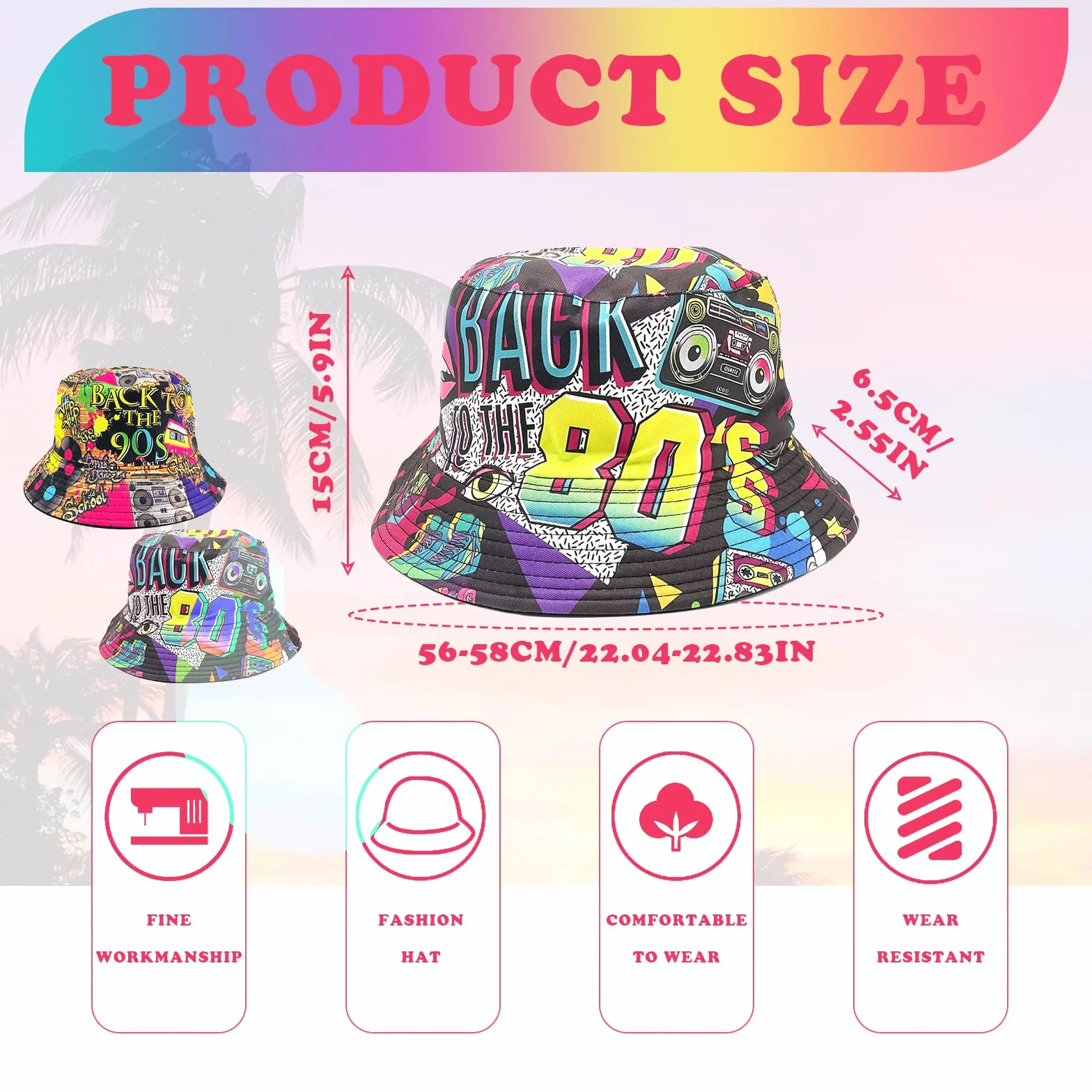 Sombrero retro 80's 90's cubo pescador reversible unisex vintage