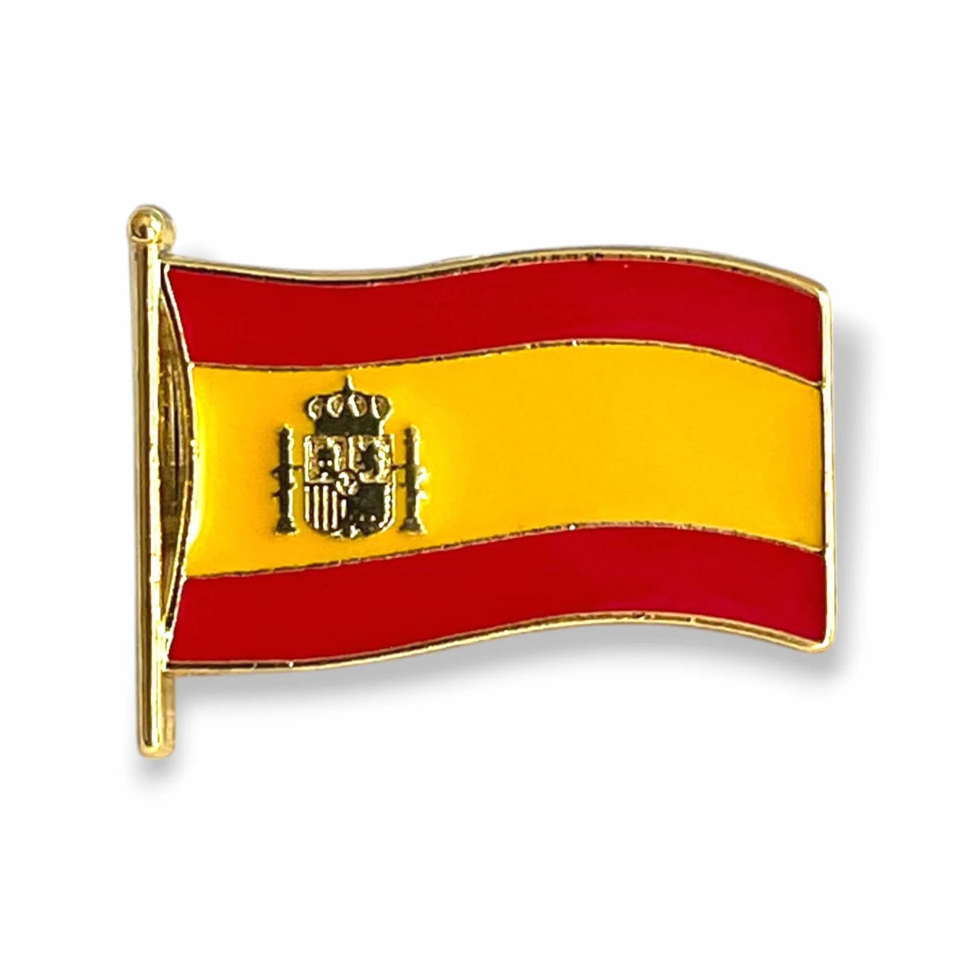 Pin Bandera España Ondeante Mástil Escudo Nacional Aleación Zamak 3,5x2 cm Broche Solapa Enganche Mariposa