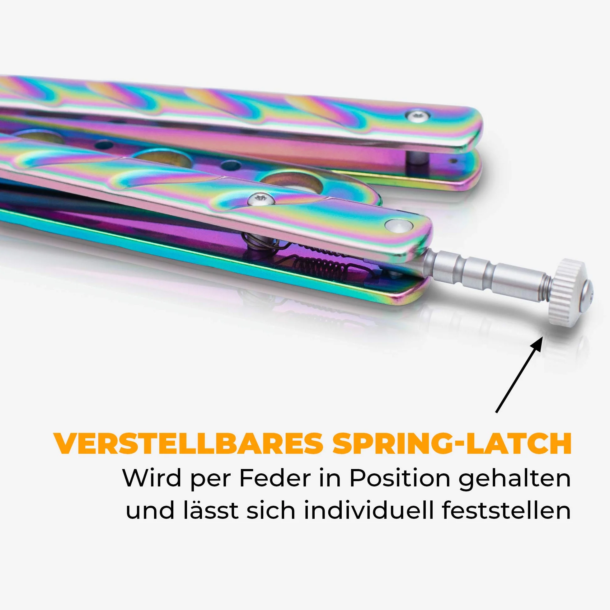 Balisong Cuchillo Mariposa Entrenamiento Sin Filo Hoja Roma Butterfly Trainer Rainbow