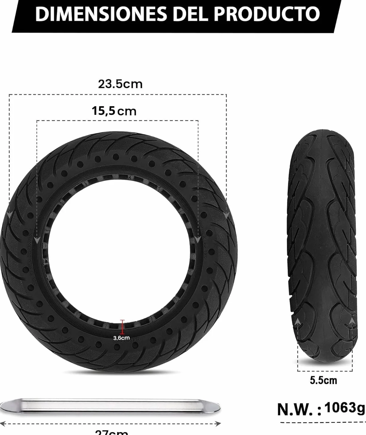 Ruedas Macizas 10x2.125 Antipinchazos Compatible con Xiaomi 4 Lite, Smartgyro Ziro, Vivobike S2 Max, Navee V25i Pro (2uds)