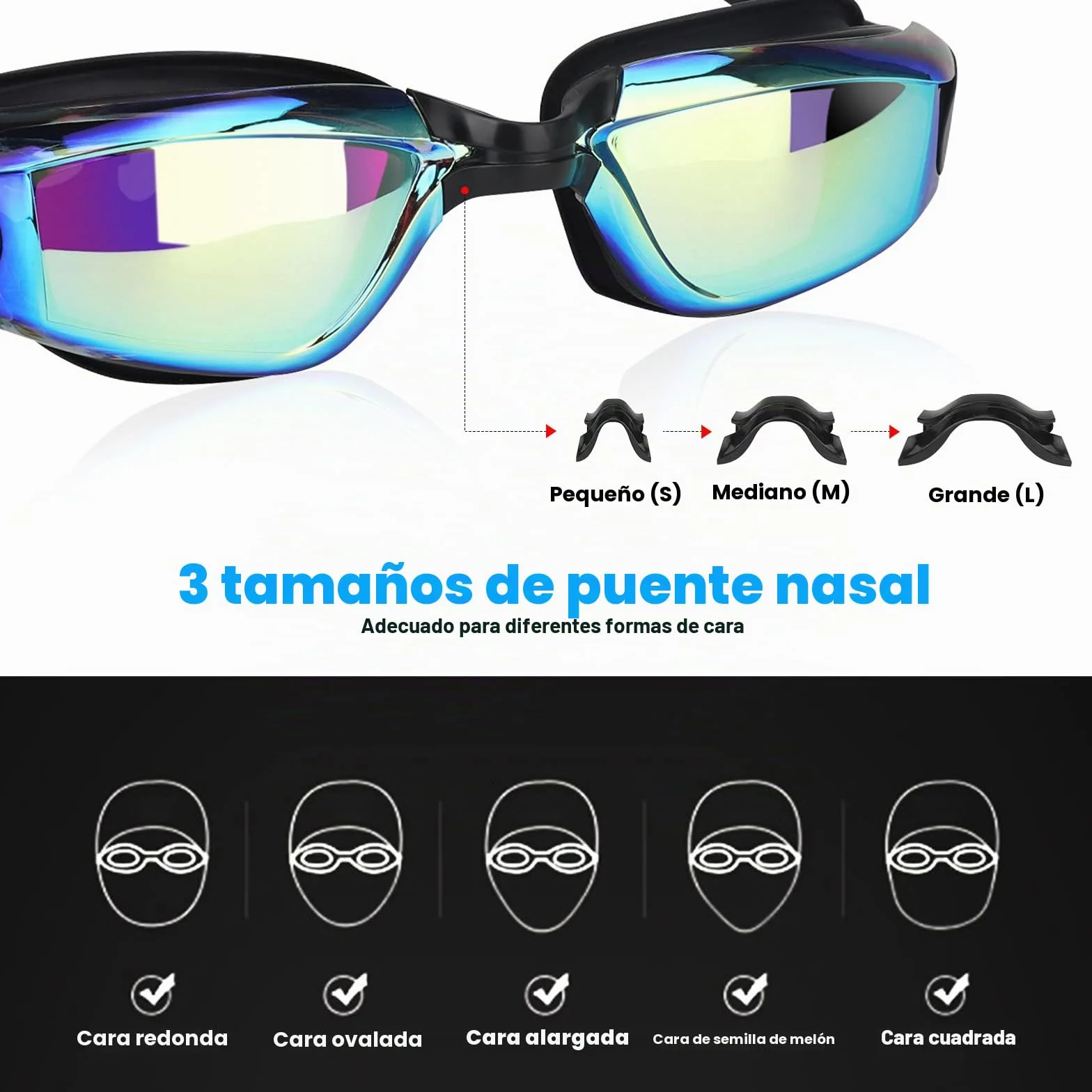 Gafas de Natación Unisex Adultos UV Protegido Espejo Gran Angular 180° Antivaho Buceo con Estuche