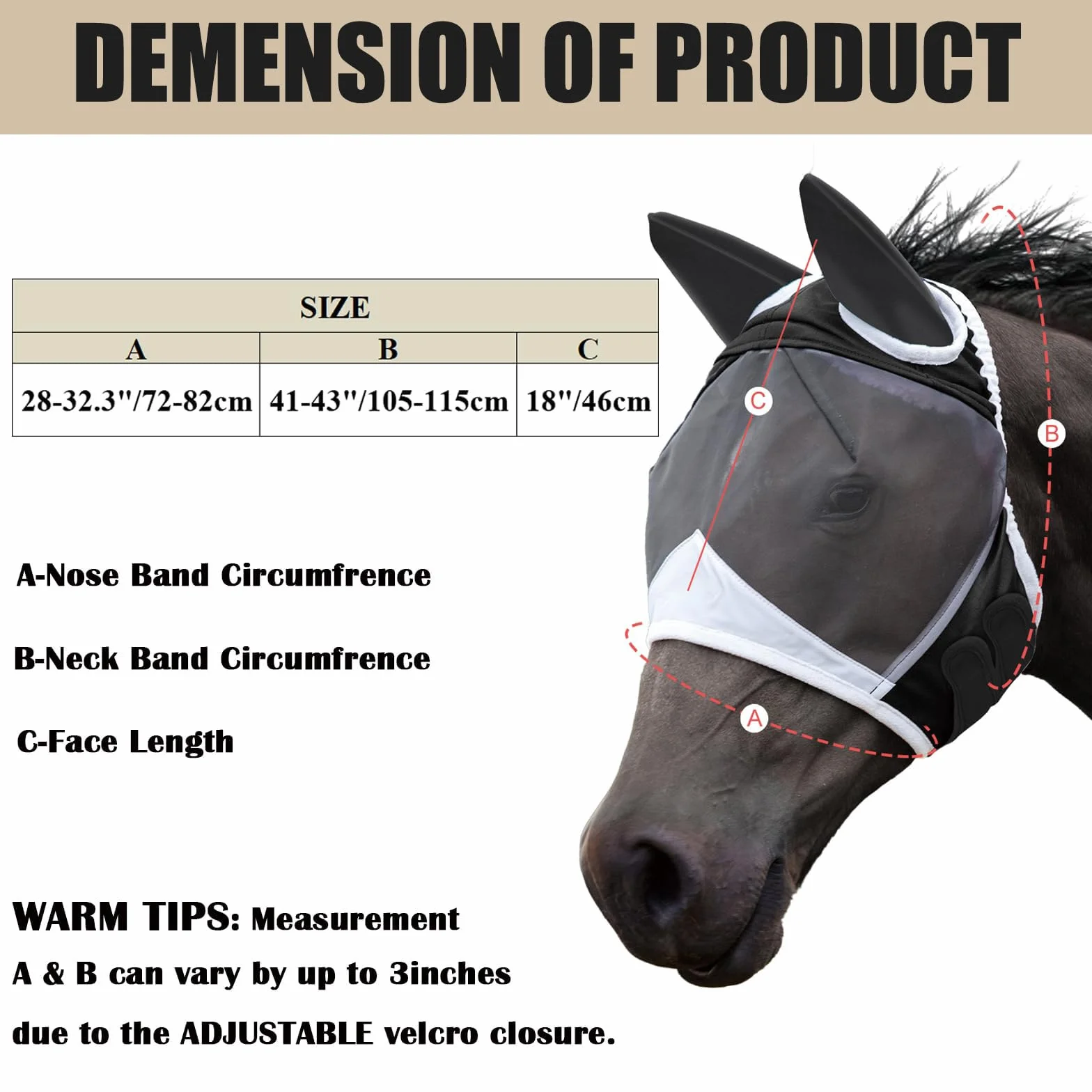 Máscara Anti Moscas para Caballo，Elasticidad Máscara Anti-Moscas Protección con Orejas，Excelente Comodidad con Protección UV，Adecuado para Caballos Afectados por Mosquitos