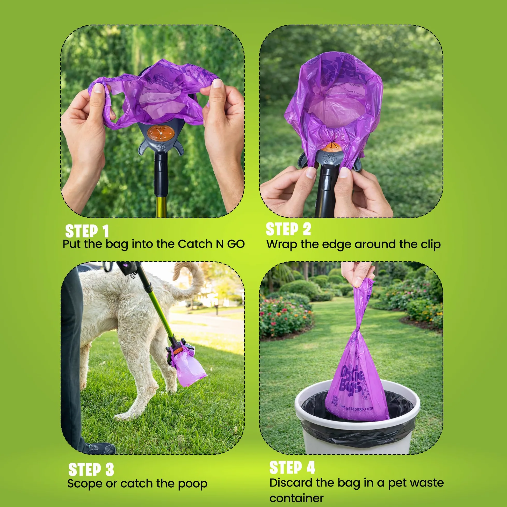 GOGO Stik, la limpieza total de Pooper Scooper. Guardar y utilizar cualquier tipo de bolsa – cuchara y recoger hasta bolsa llena.