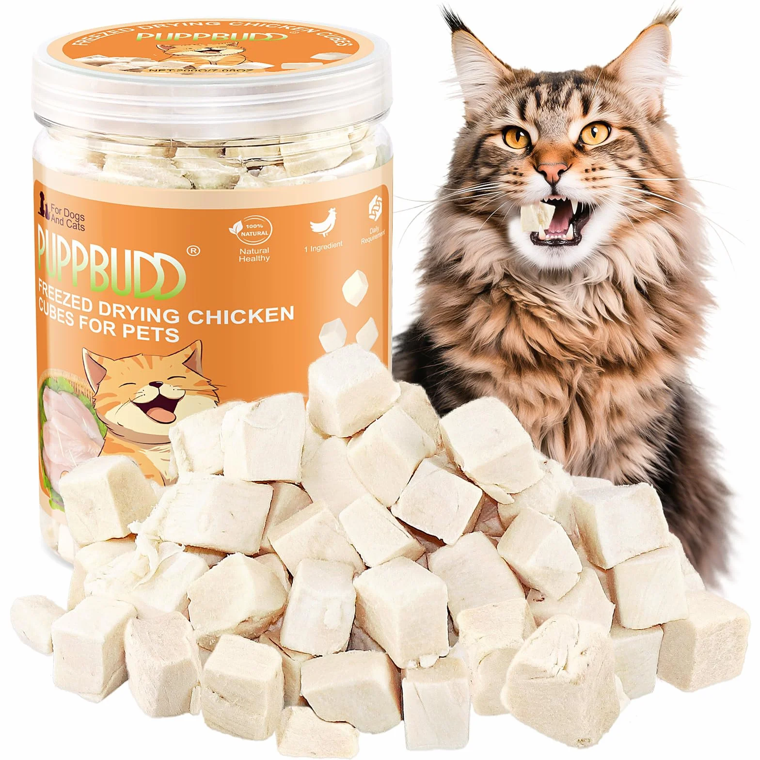 Snack Liofilizado de Pollo para Gato de Interior, Crujientes Snack para Gatos Perros, Golosinas para Gatos Icas en Proteínas