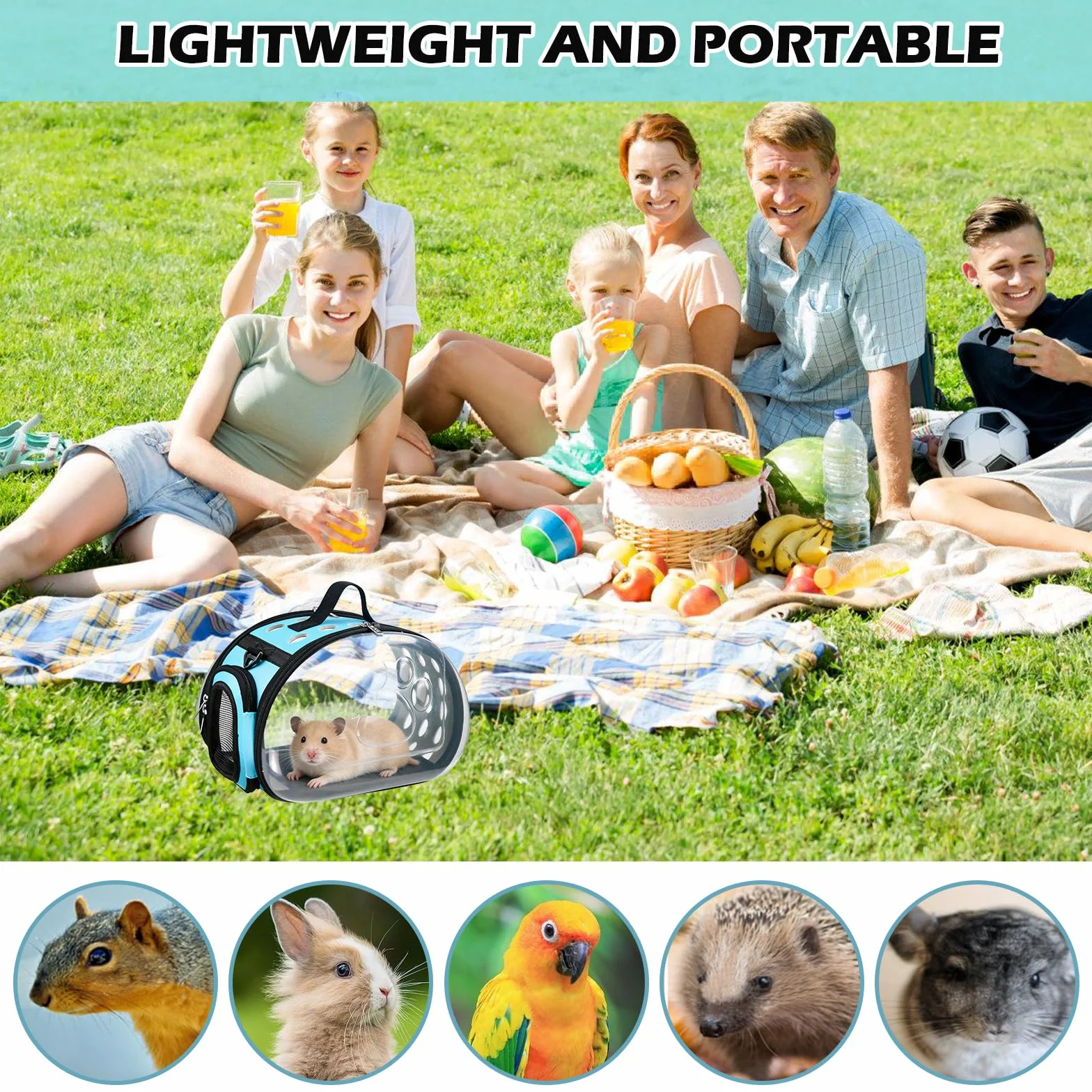 Transportín para conejos y animales pequeños, plegable, para cobayas, conejos, gatos, pájaros, portátil, con ventilación y bolsillos laterales