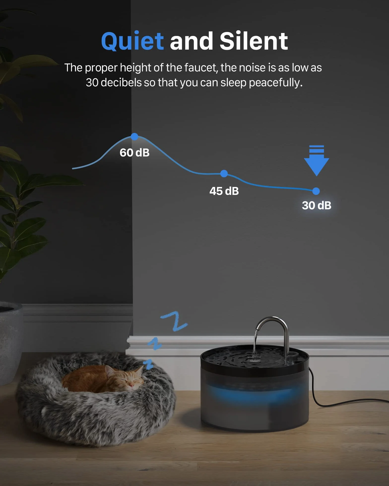 Fuente para Gatos, GIOTOHUN Bebedero con Forma de Grifo - 2L Bomba Súper Silenciosa, Filtro de Pelos Suelto, Dos Patrones de Flujo de Agua, Fácil de Quitar y Lavar - Negro