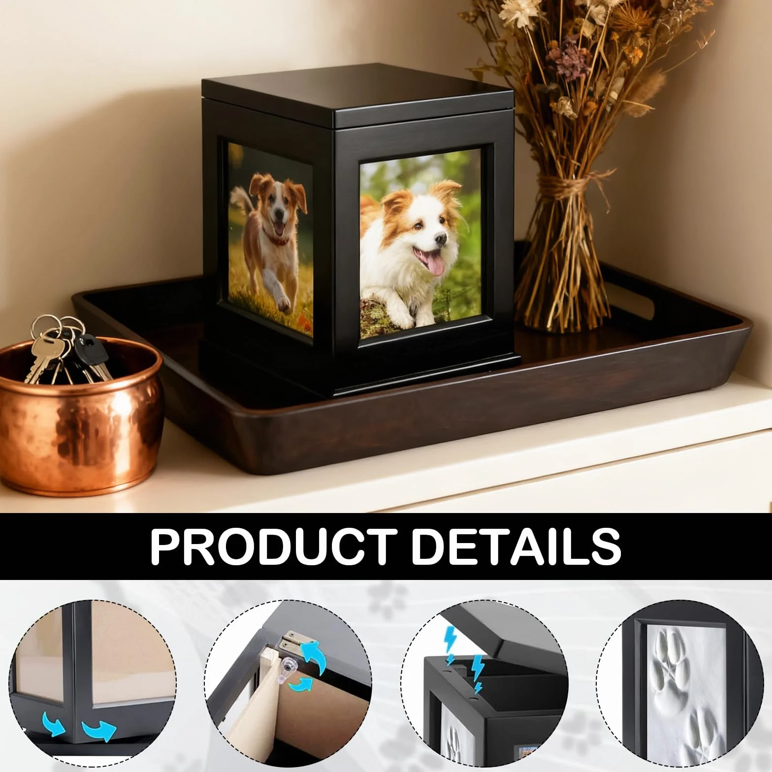 Urna para Mascotas, Marco de la Foto del Recuerdo de la Caja para Gatos Perros Madera Pet Memorial urna para Cenizas Caja Personalizada de Recuerdo para Cenizas de Perro o Gato