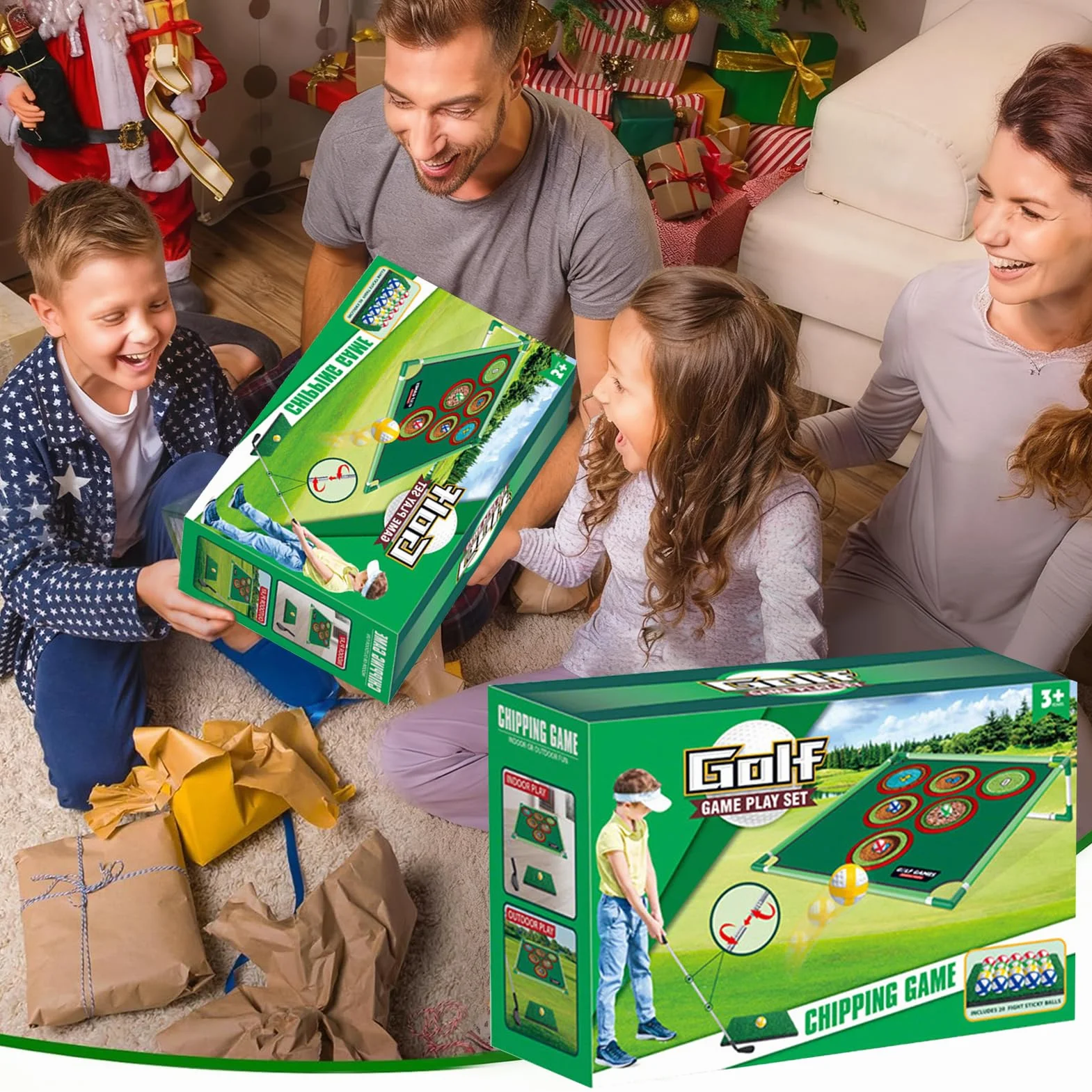 Juego de golf para casa con alfombrilla de putt, bolas adhesivas y bolsa de transporte