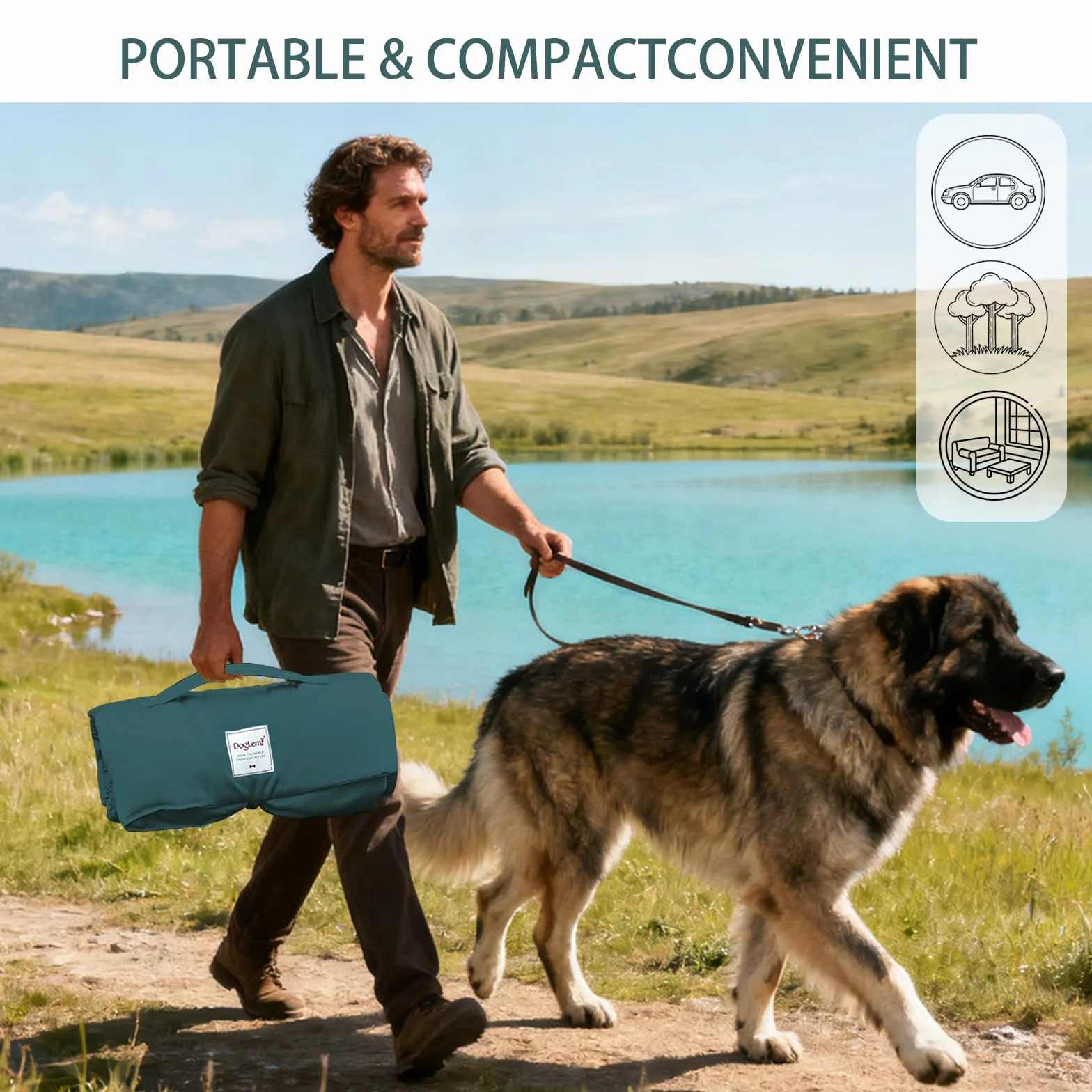 Colchoneta Plegable para Perros, 95 x 65 cm Lavable Impermeable Cama para Perros Grande y Mediana Cojín portátil para Perro y Gatos Manta de Viaje para Mascotas Colchón Multifunción (verde)