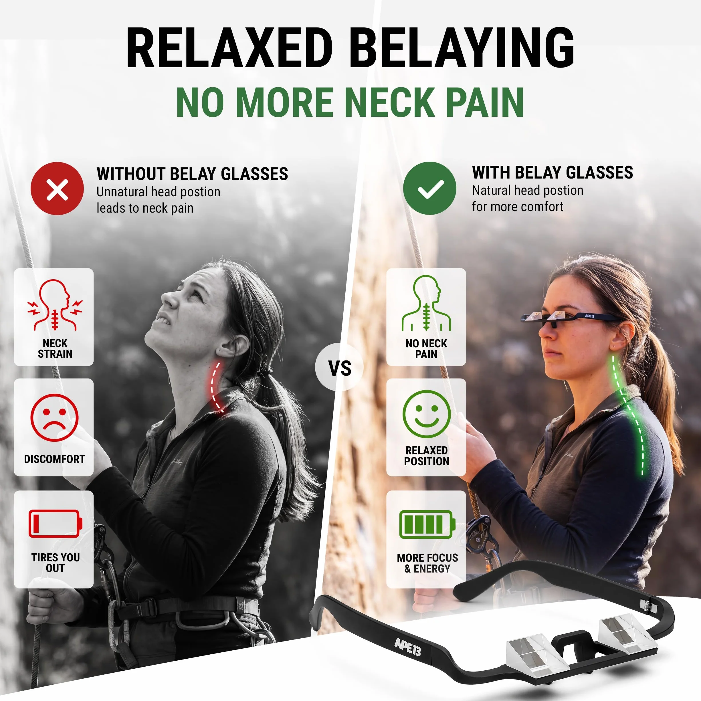 Climbing Belay Glasses Gafas de escalada para asegurar con prisma ligeras resistentes
