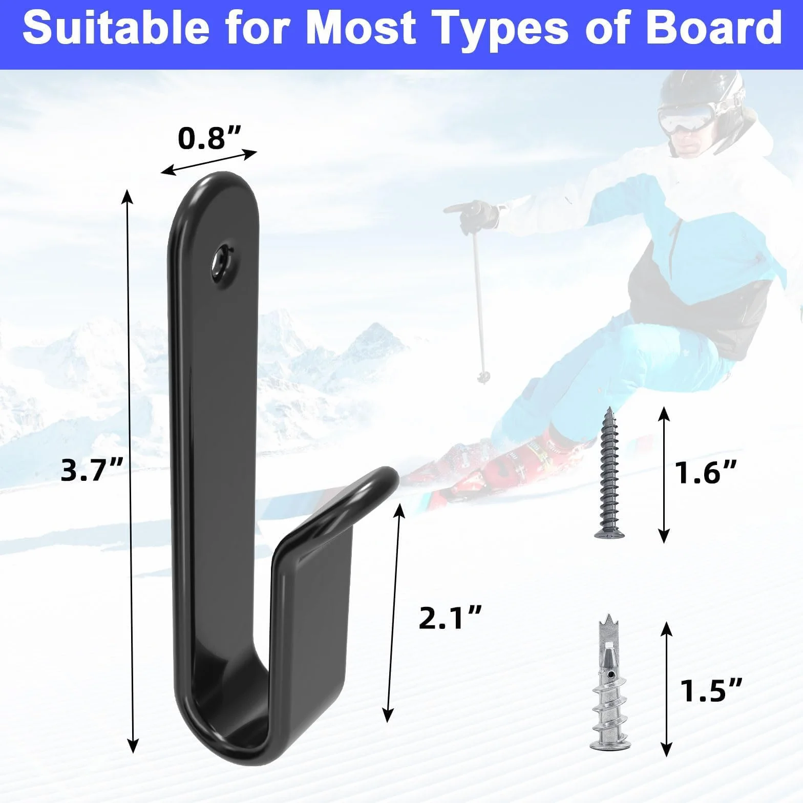 Soporte de pared para tabla de snowboard, clips horizontales de montaje para garaje