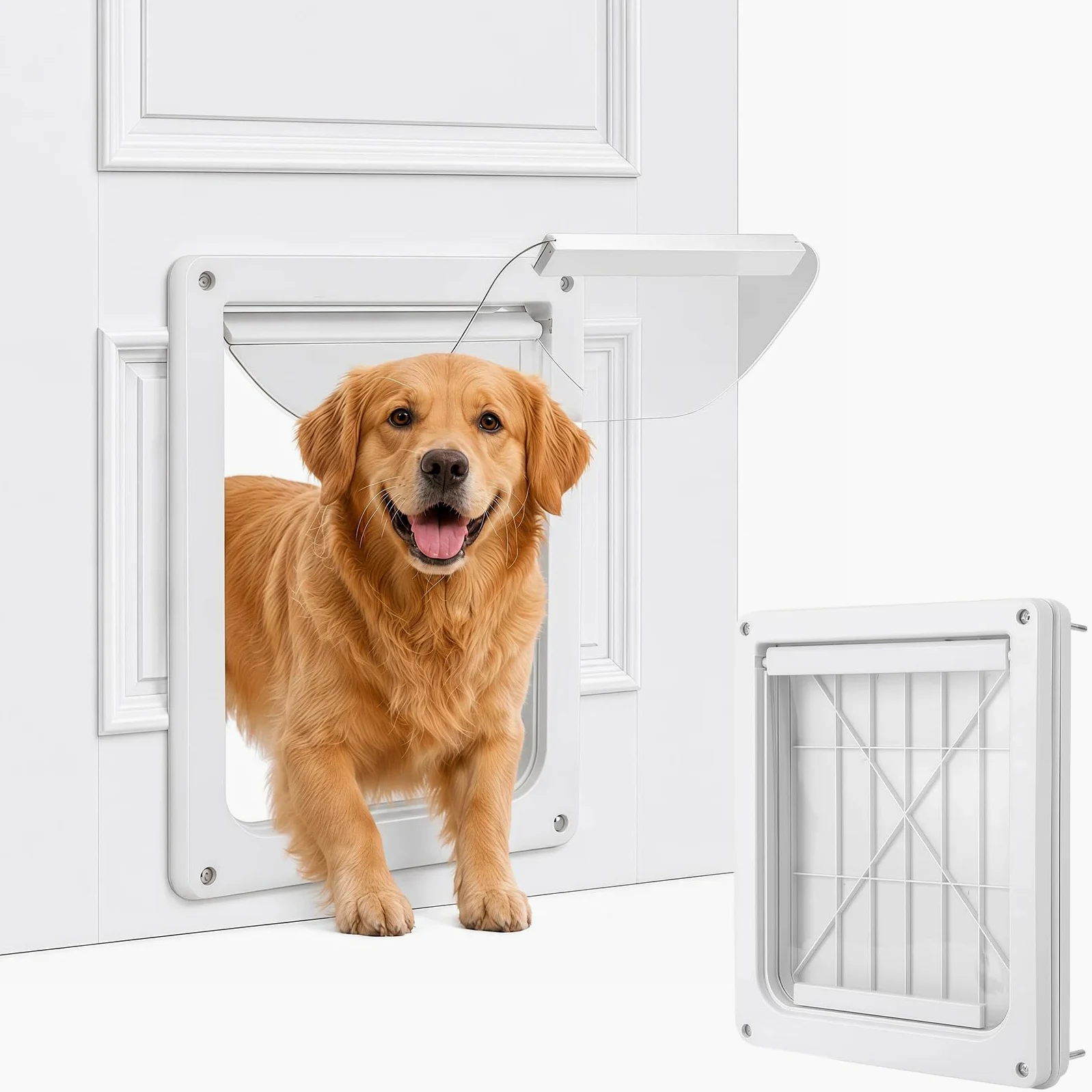 Puerta para Mascotas, 22x28cm, plástico Blanco, para Perros y Gatos medianos