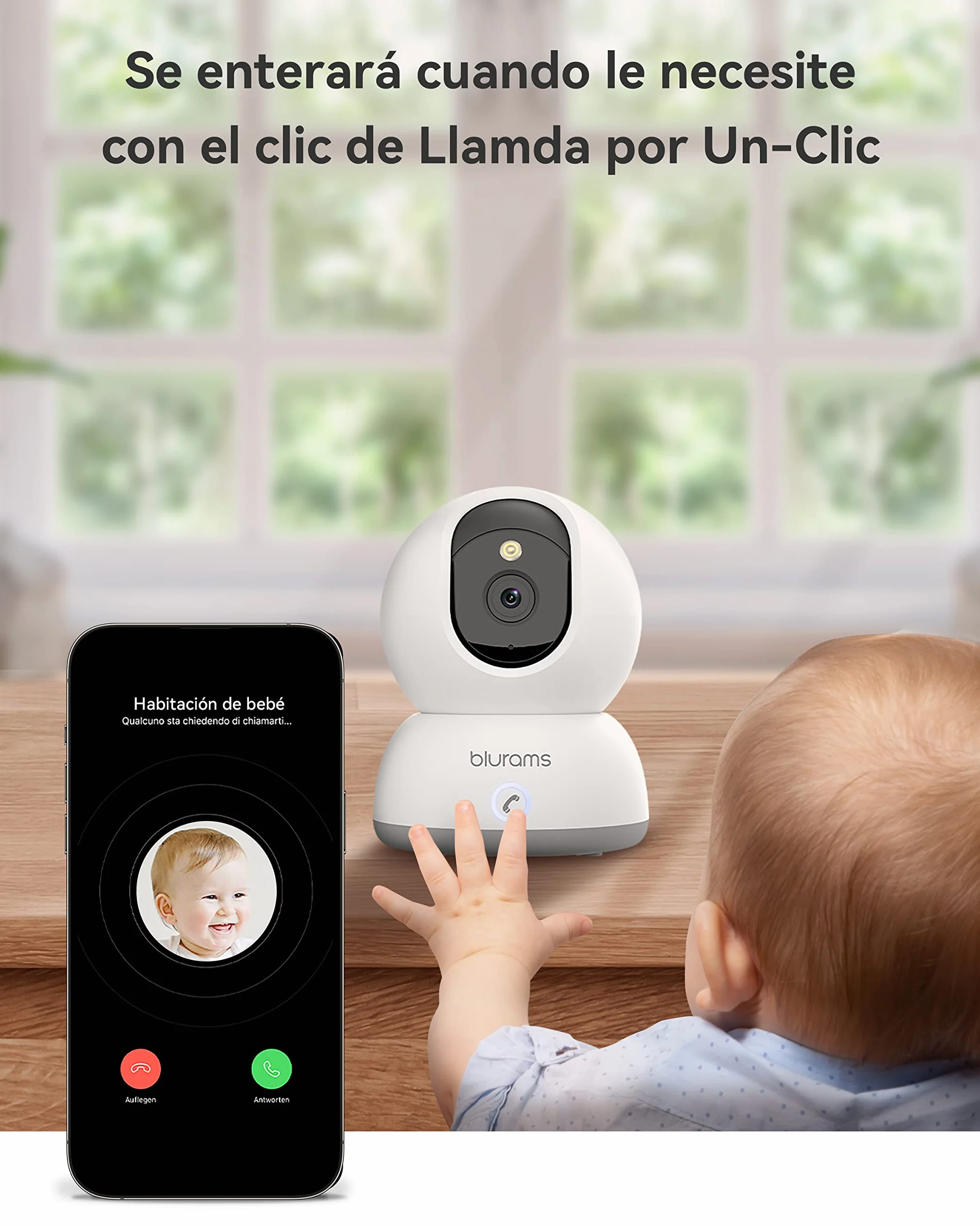 blurams Camara Vigilancia Wi-Fi Interior 2K, Cámara IP 360° Cámara Bebés,Camara Seguridad para Perros/Bebé/Ancianos,Visión Nocturna, Llamada One-Touch,Audio Bidireccional,Admite Tarjeta SD y Cloud