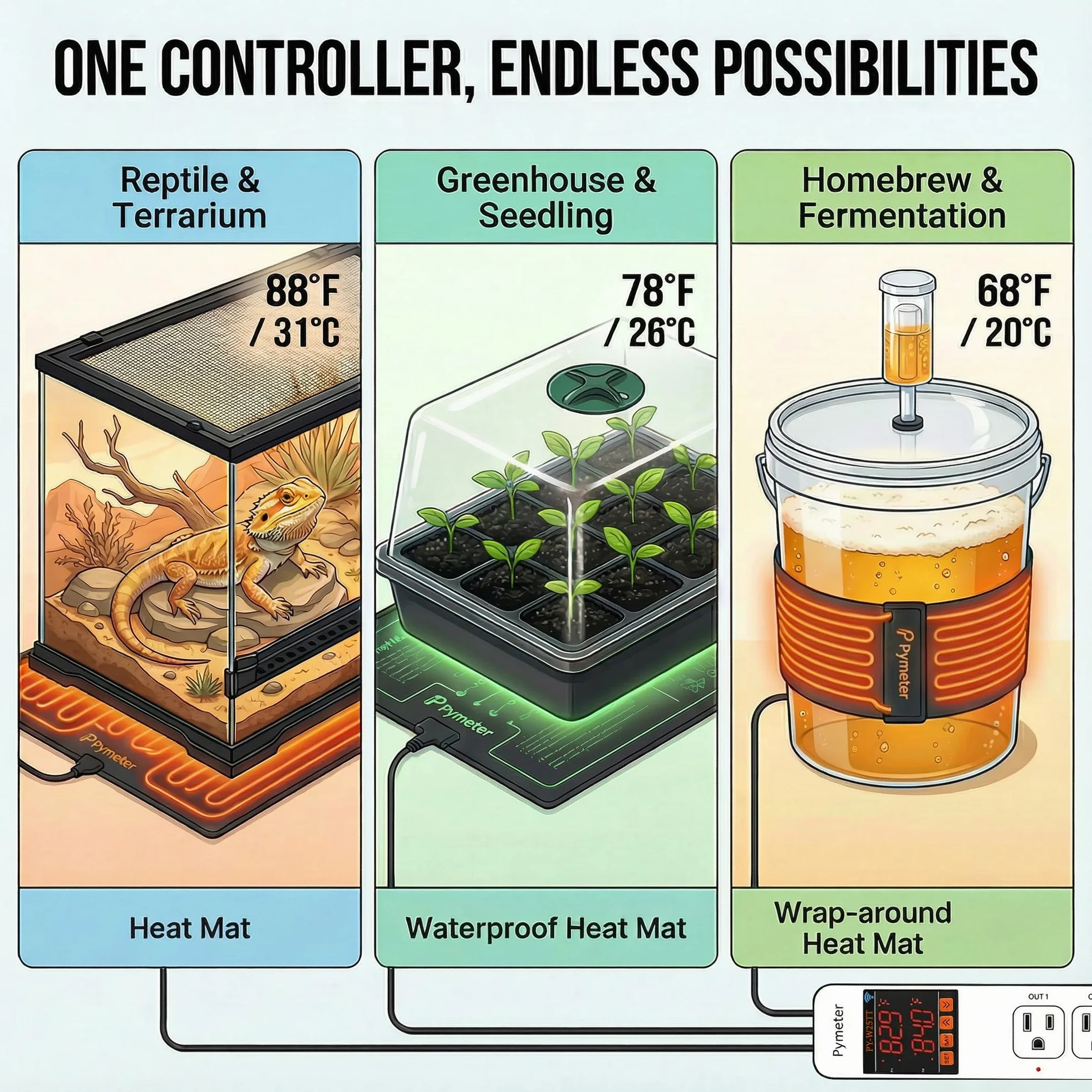 Controlador de temperatura con doble sonda WiFi, termostato, dos tomas de corriente para reptiles, almohadilla de calor, ventilador de refrigeración de invernadero, control inalámbrico
