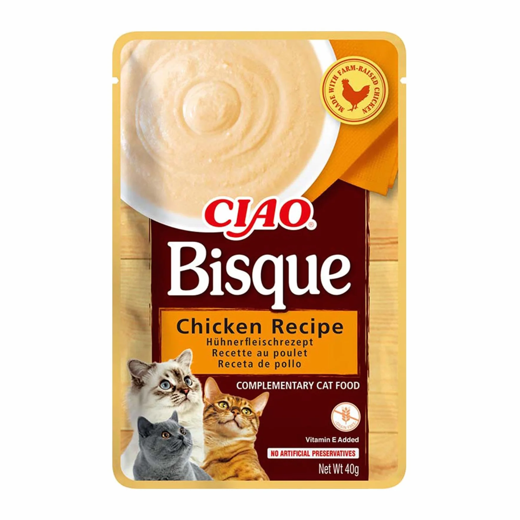 INABA Churu Gatos -Snacks de Puré - Receta de Pollo - Premios Cremosos Saludables - Sin Cereales, Conservantes, Colorantes - Sólo 16 Calorías - 480G(12x40g)