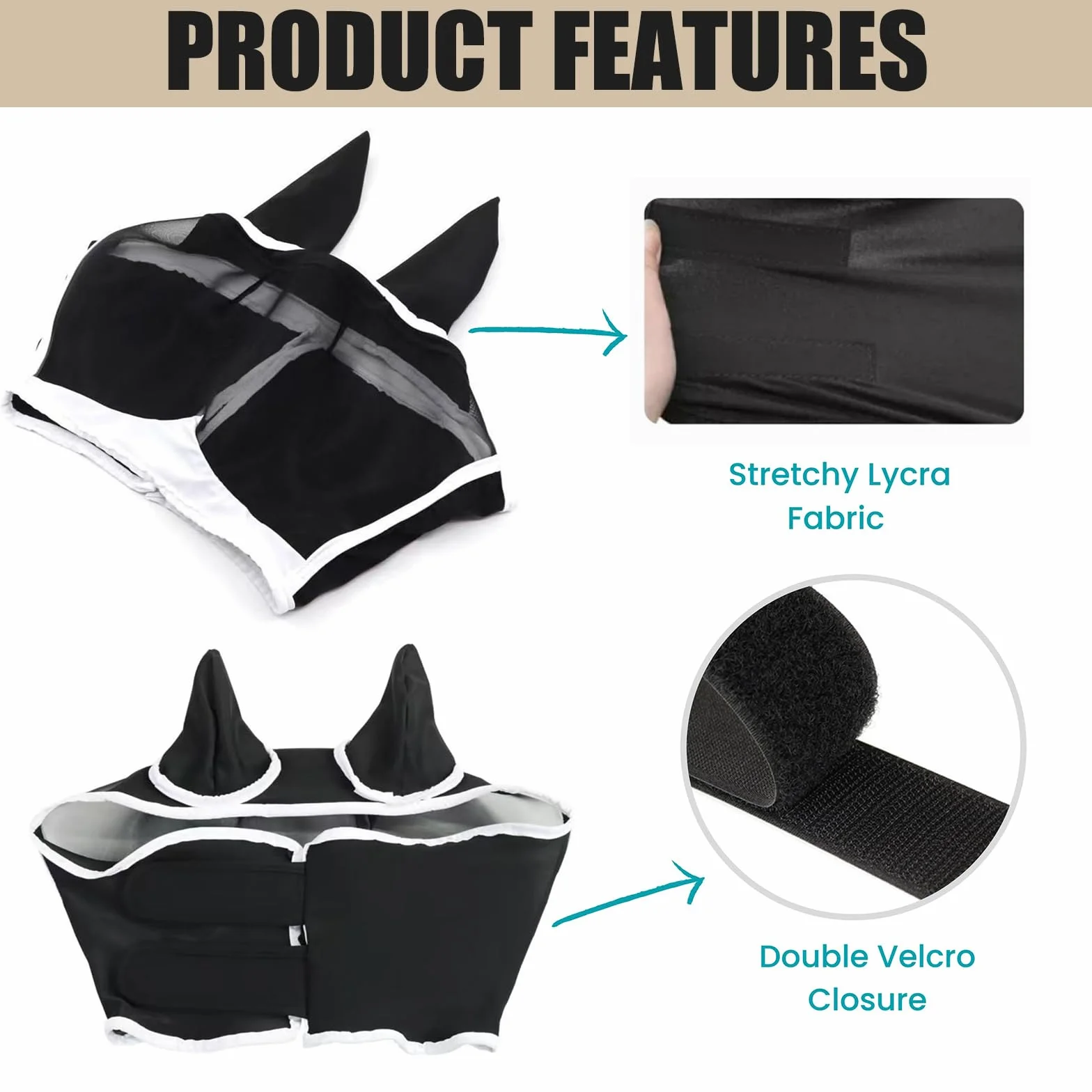 Máscara Anti Moscas para Caballo，Elasticidad Máscara Anti-Moscas Protección con Orejas，Excelente Comodidad con Protección UV，Adecuado para Caballos Afectados por Mosquitos