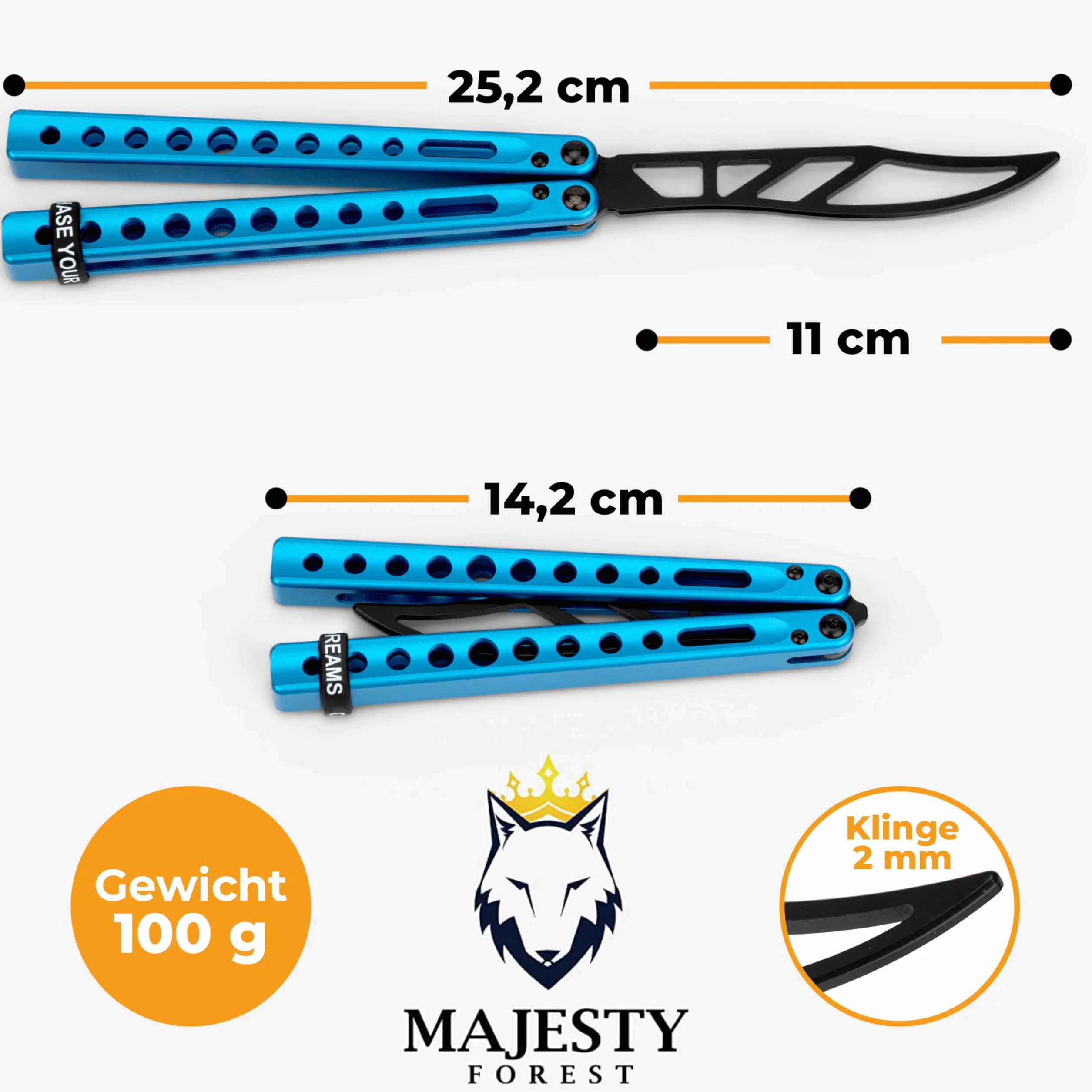 Entrenador profesional de mariposas CNC aluminio hoja roma cuchillo entrenamiento azul