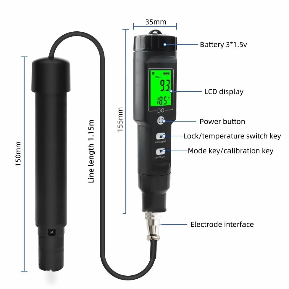 Medidor de oxígeno disuelto, TDS-Water Tester, Medidor digital de oxígeno disuelto Probador de calidad del agua para piscina acuario pecera con compensación automática de temperatura