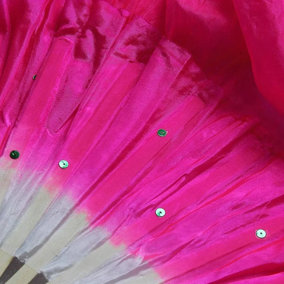 Abanicos largos de seda de bambú para danza del vientre hechos a mano - Rosa