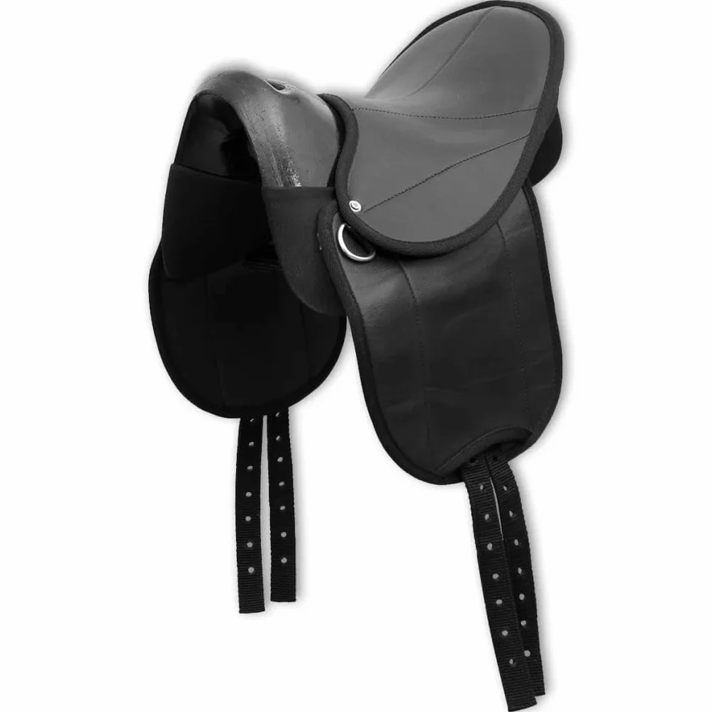 Juego de sillín para pony, 10 pulgadas, color negro, con cubierta de sillín, estribo, correa de sillín, asiento ergonómico para versatilidad, doma saltar, uso de volante, cómodo y seguro para