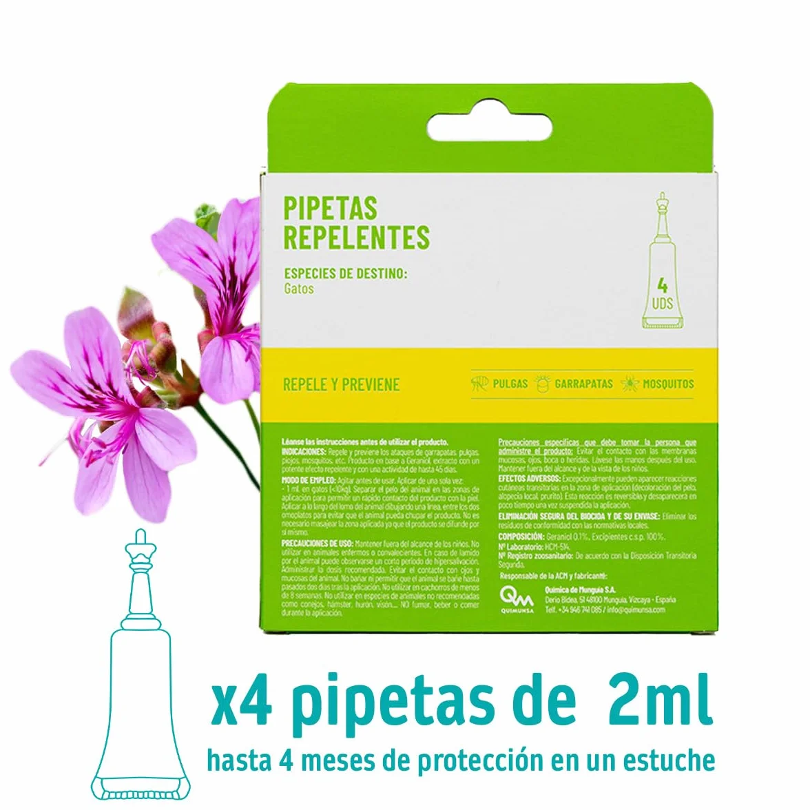 DIXIE - Pipetas Repelentes Gatos - 4 uds x 1 ml - Pipetas Repelentes - 4 Meses de Protección - contra Piojos, Mosquitos, Pulgas y Garrapatas - sin Insecticidas - Todos los Tamaños de Gatos