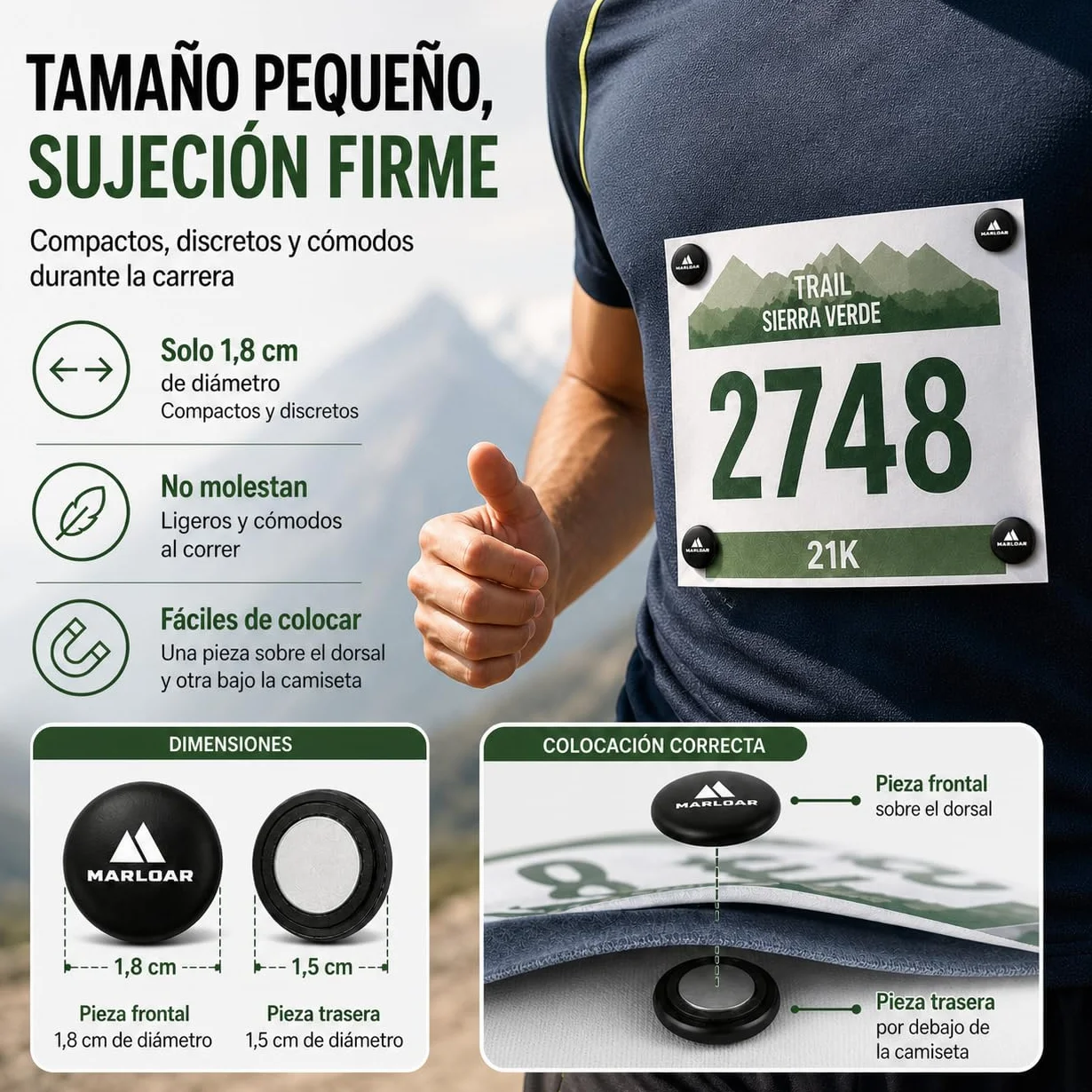 Imanes Dorsal Running Magnéticos para Maratón Trail Triatlón Pack 4-6