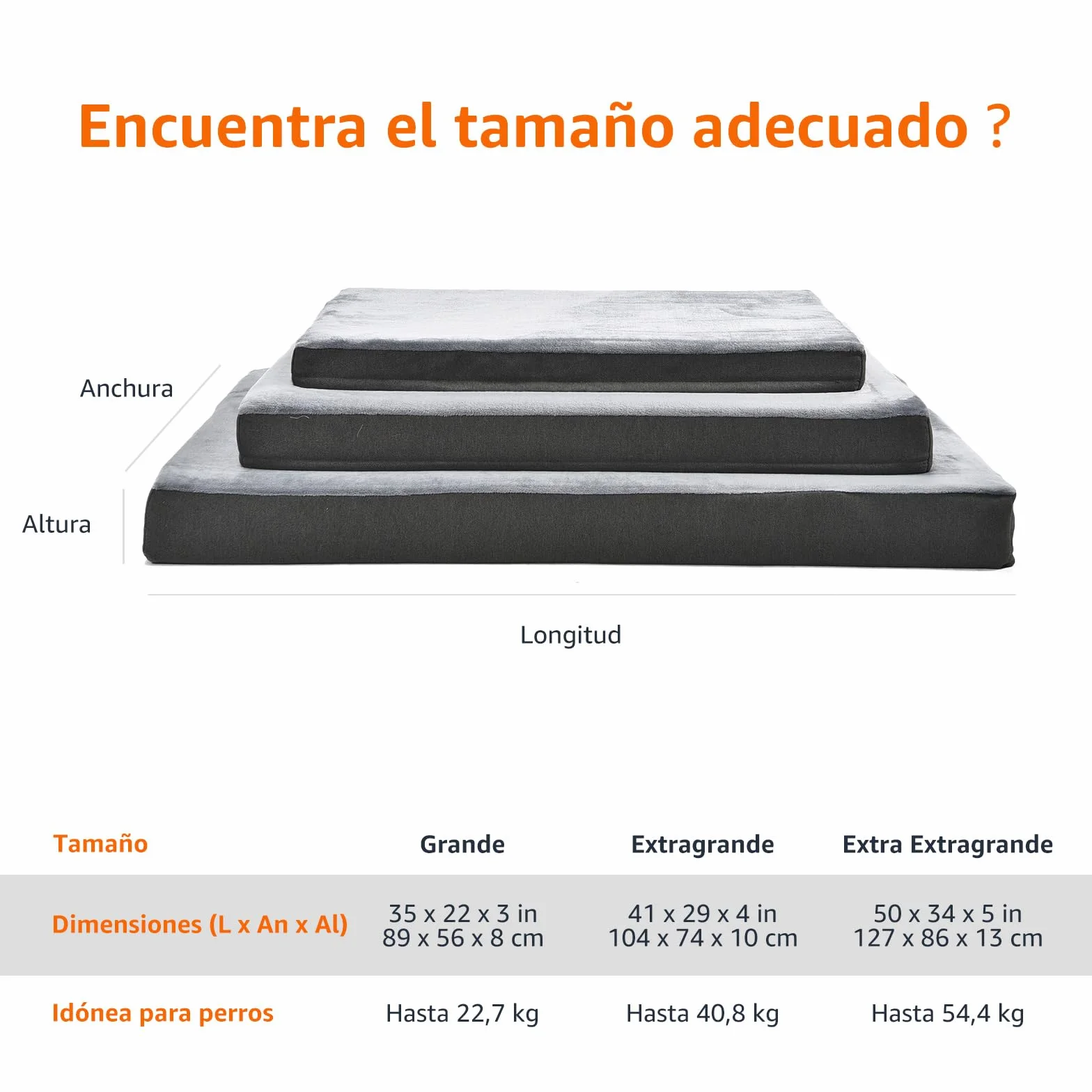 Amazon Basics Colchón grande para perros y mascotas, espuma viscoelástica de gel para soporte, funda extraíble y lavable, gris, 89 x 56 x 8 cm (L x W x H)