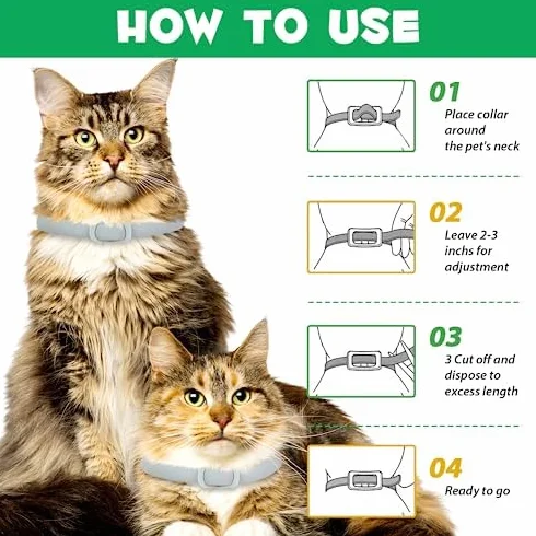 Collar Antipulgas y Garrapatas para Gatos - 4pcs Antiparasitario, Protección 24 Meses, Talla Única, Ajustable e Impermeable
