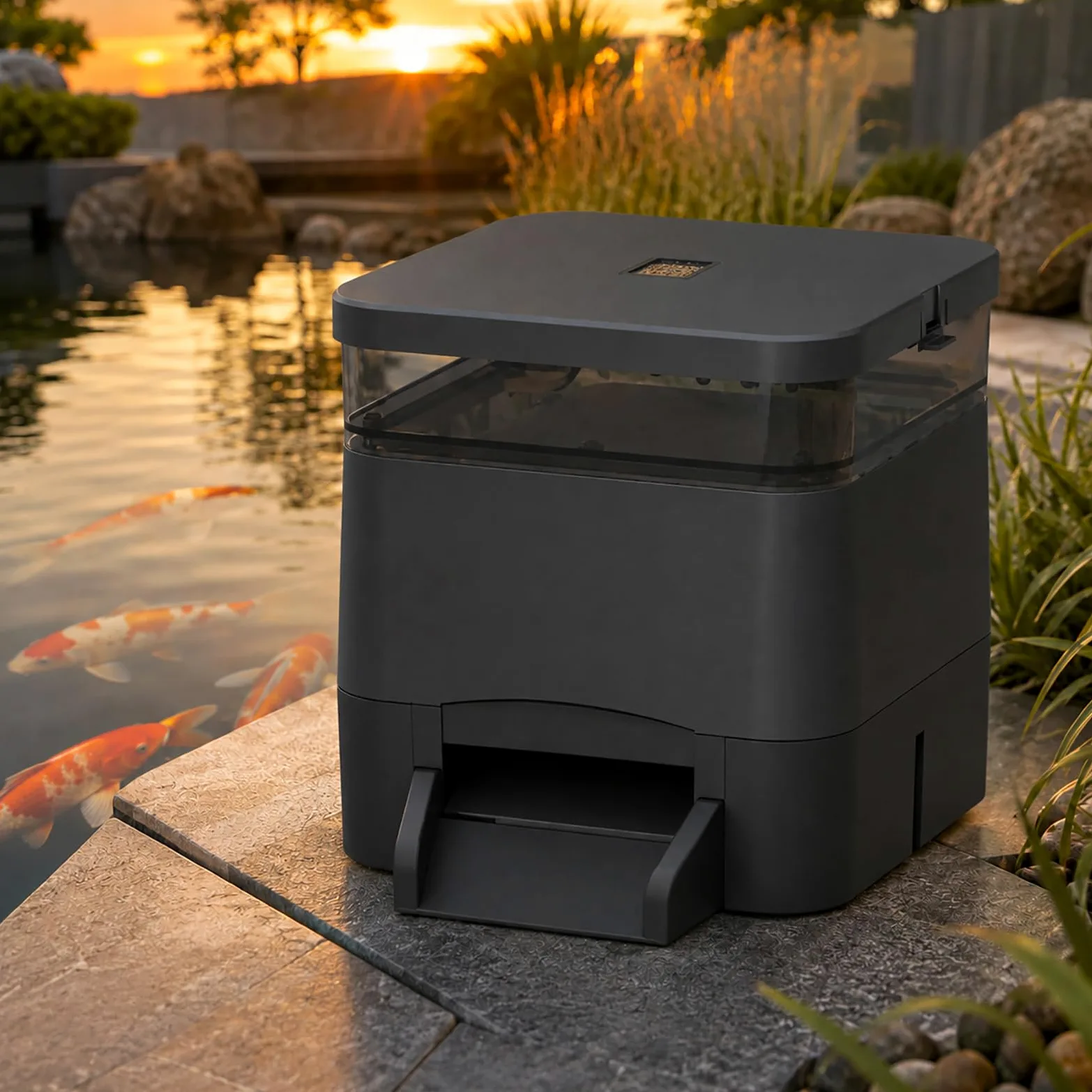 Alimentador Solar para Estanque - Dispensador Automático 4 L con Programación Diaria para Peces Black