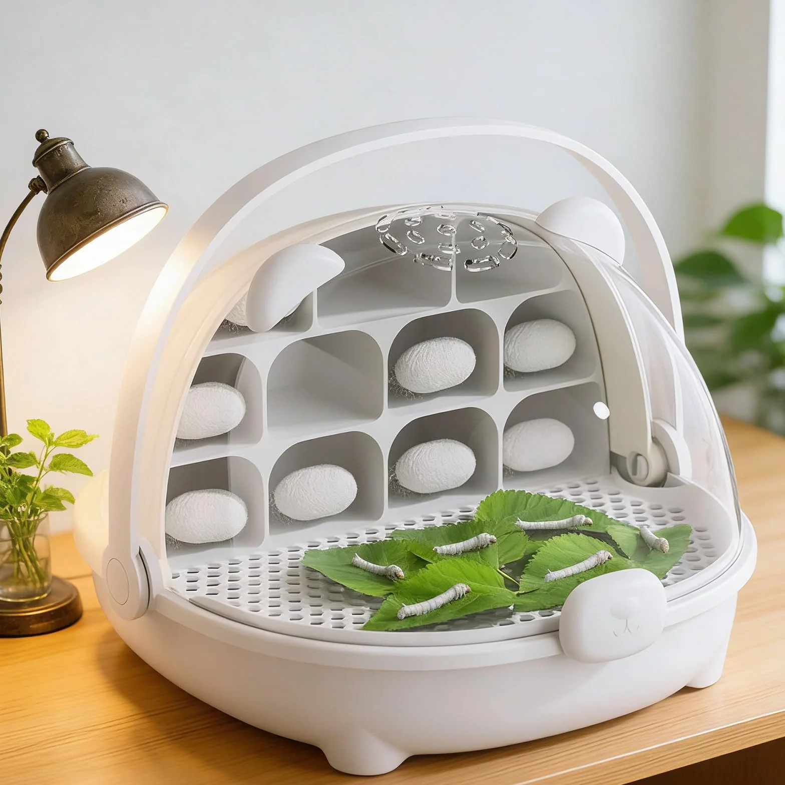 Caja De Crecimiento De Gusanos De Seda, Cápsula Espacial para La Cría De Gusanos De Seda, Jaula De Hábitat Animal,Caja De Alimentación con Asa, para Cría De Gusanos Y Pequeños Reptiles (B)